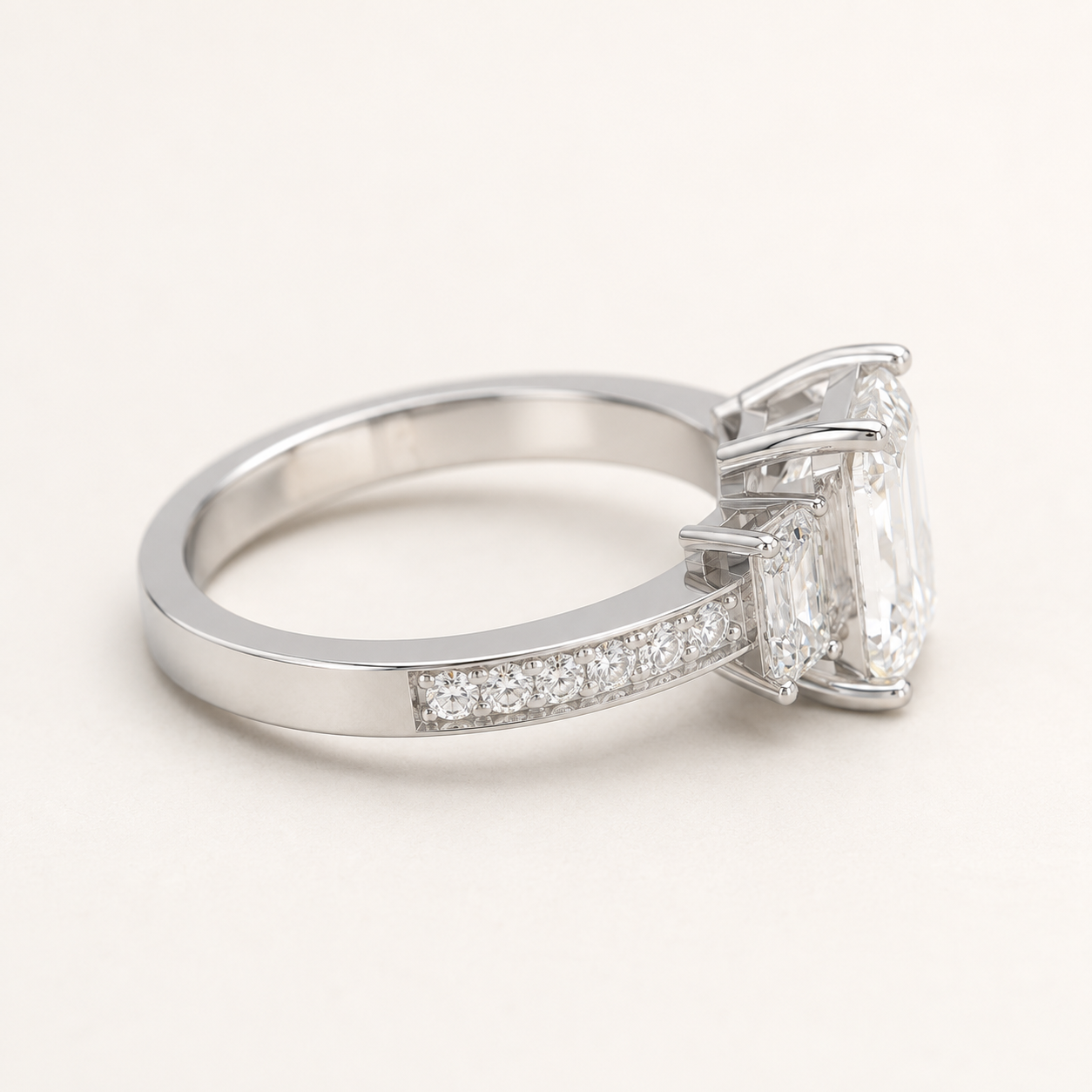 1.95 CT Emerald-Cut Lab-Grown Diamond Ring in Yellow Gold, White Gold & Rose Gold - view 2
