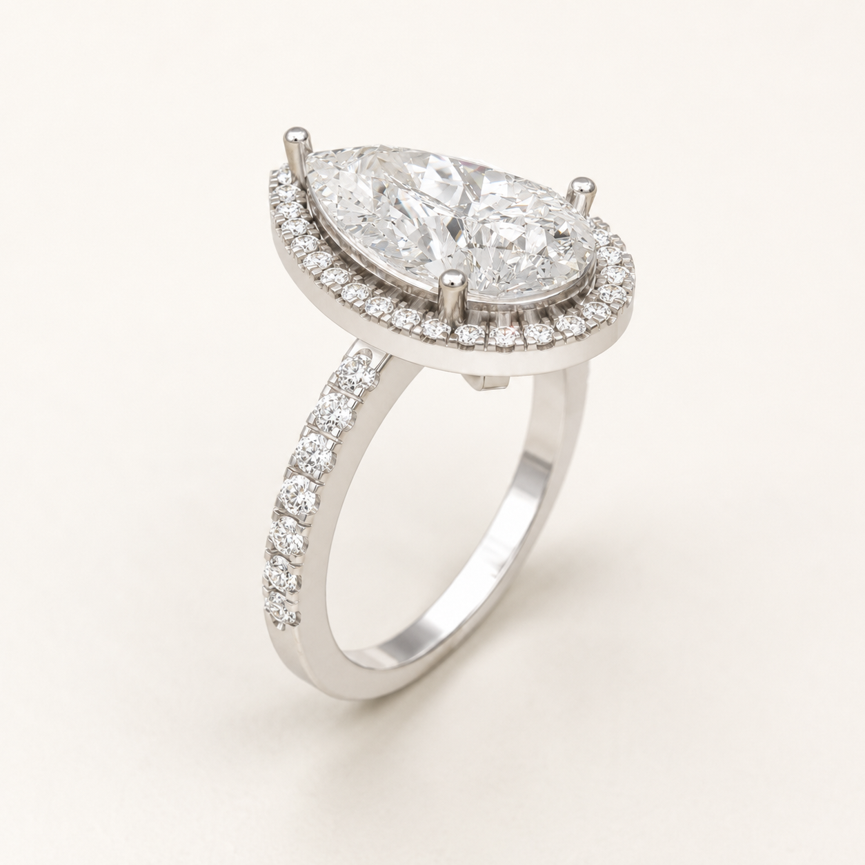 4.35 CT Pear Lab-Grown Diamond Halo Ring in Yellow Gold, White Gold & Rose Gold - view 2