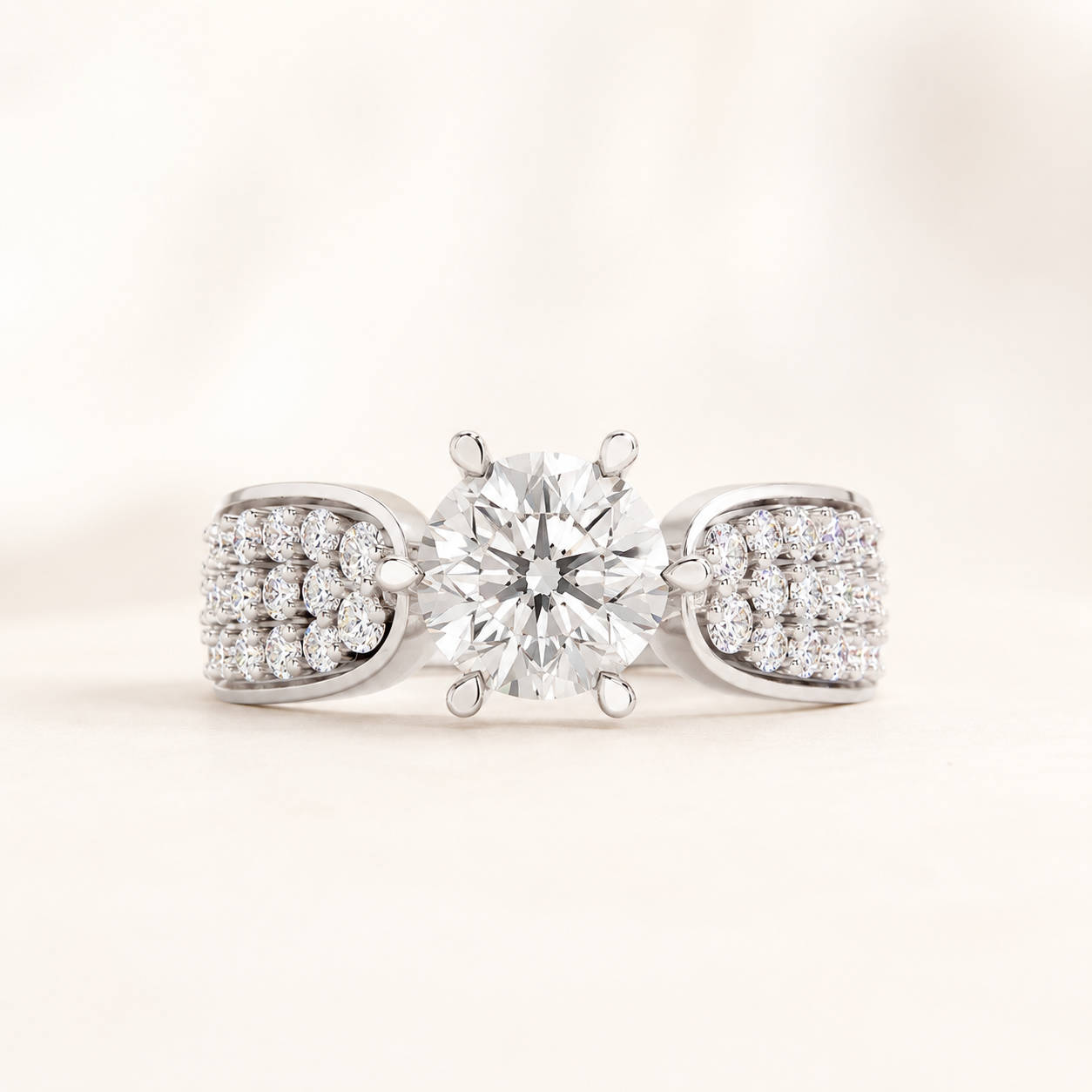 1.00 CT Round Lab-Grown Diamond Pavé Ring in Yellow Gold, White Gold & Rose Gold