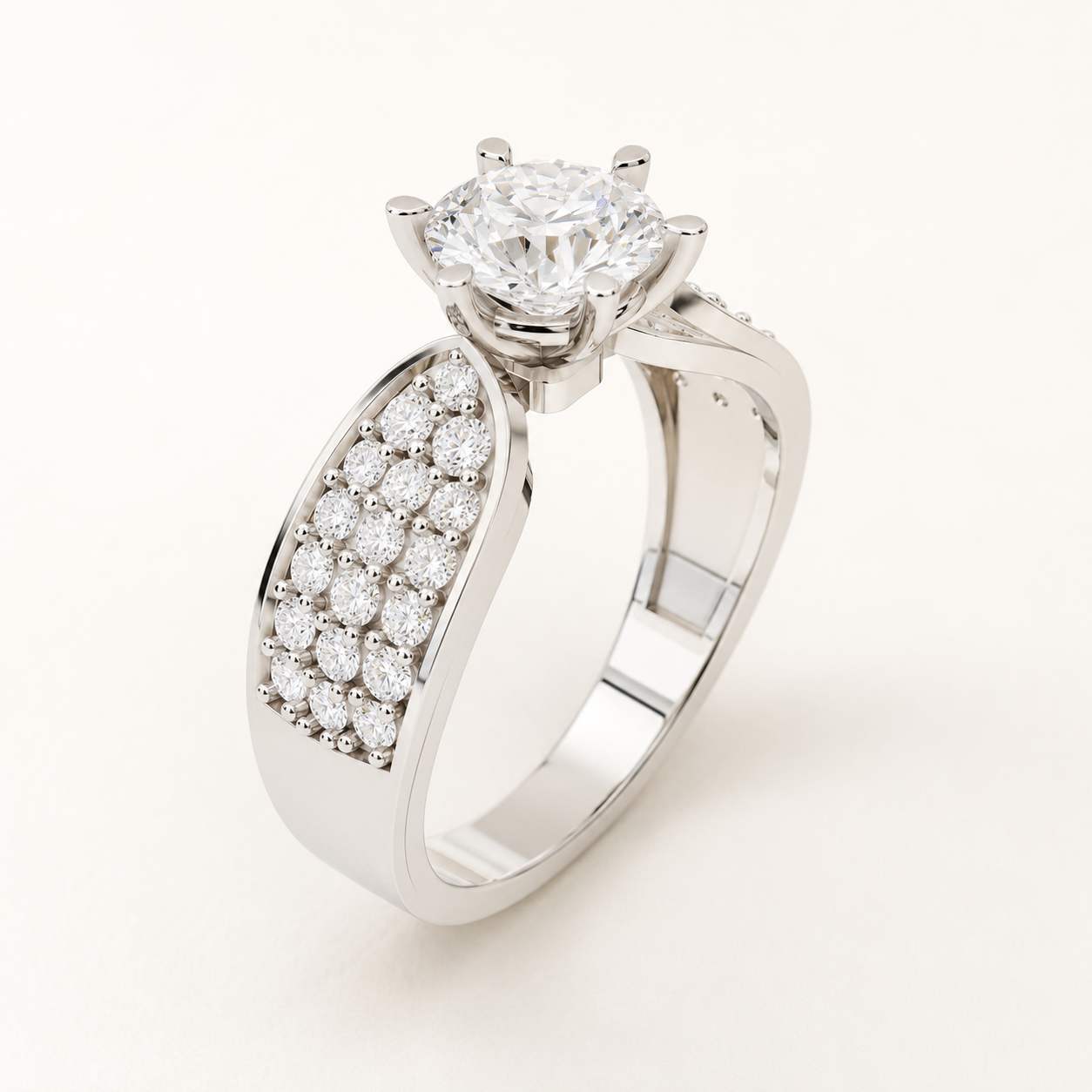 1.00 CT Round Lab-Grown Diamond Pavé Ring in Yellow Gold, White Gold & Rose Gold - view 2