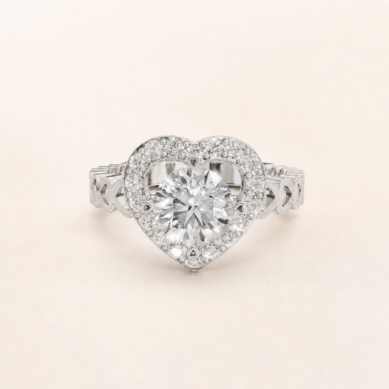 1.00 CT Heart Halo Lab-Grown Diamond Ring in Yellow Gold, White Gold & Rose Gold