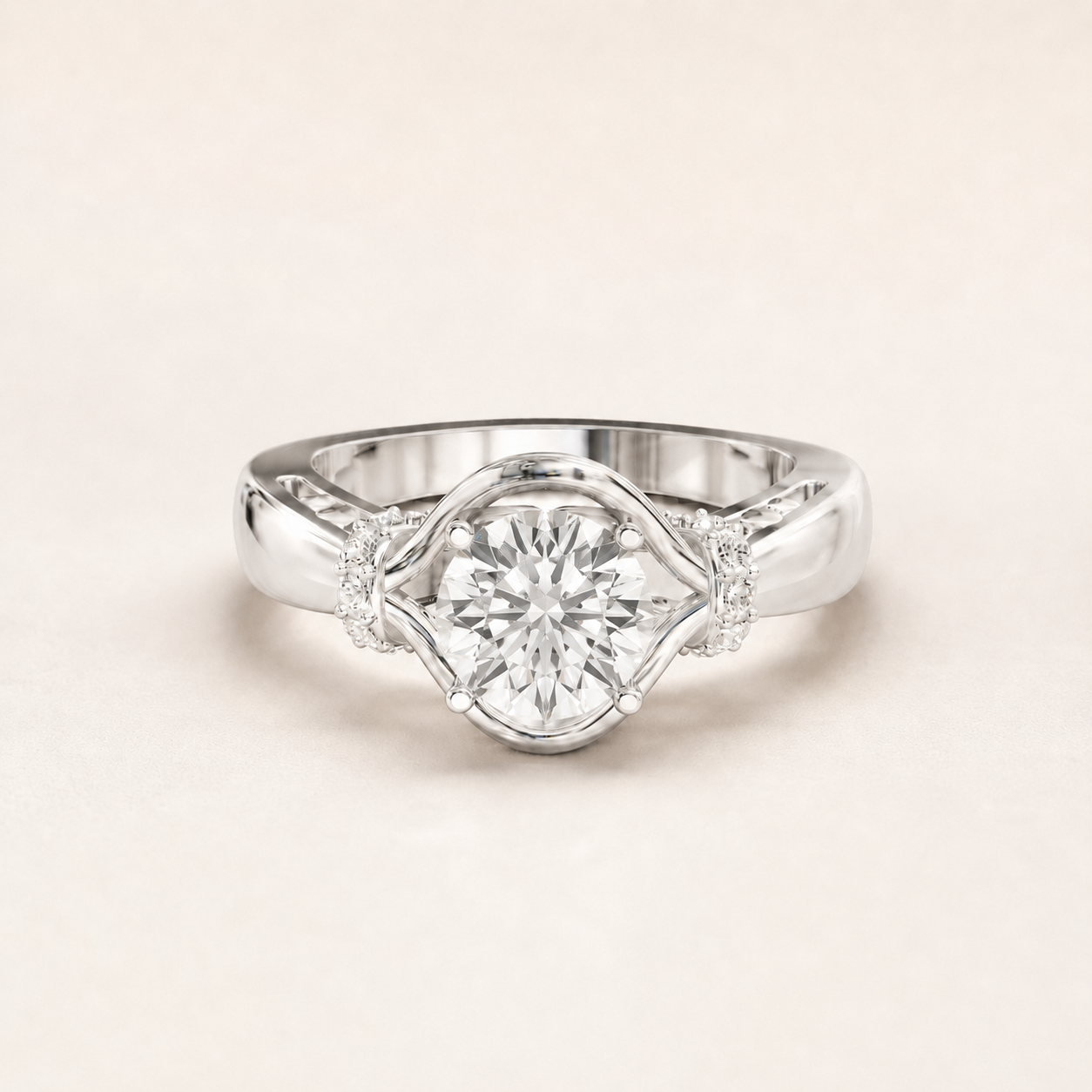 1.24 CT Round Lab-Grown Diamond Swirl Ring in Yellow Gold, White Gold & Rose Gold