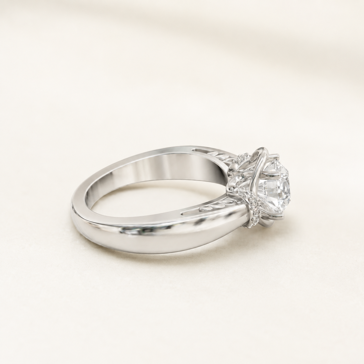 1.24 CT Round Lab-Grown Diamond Swirl Ring in Yellow Gold, White Gold & Rose Gold - view 2