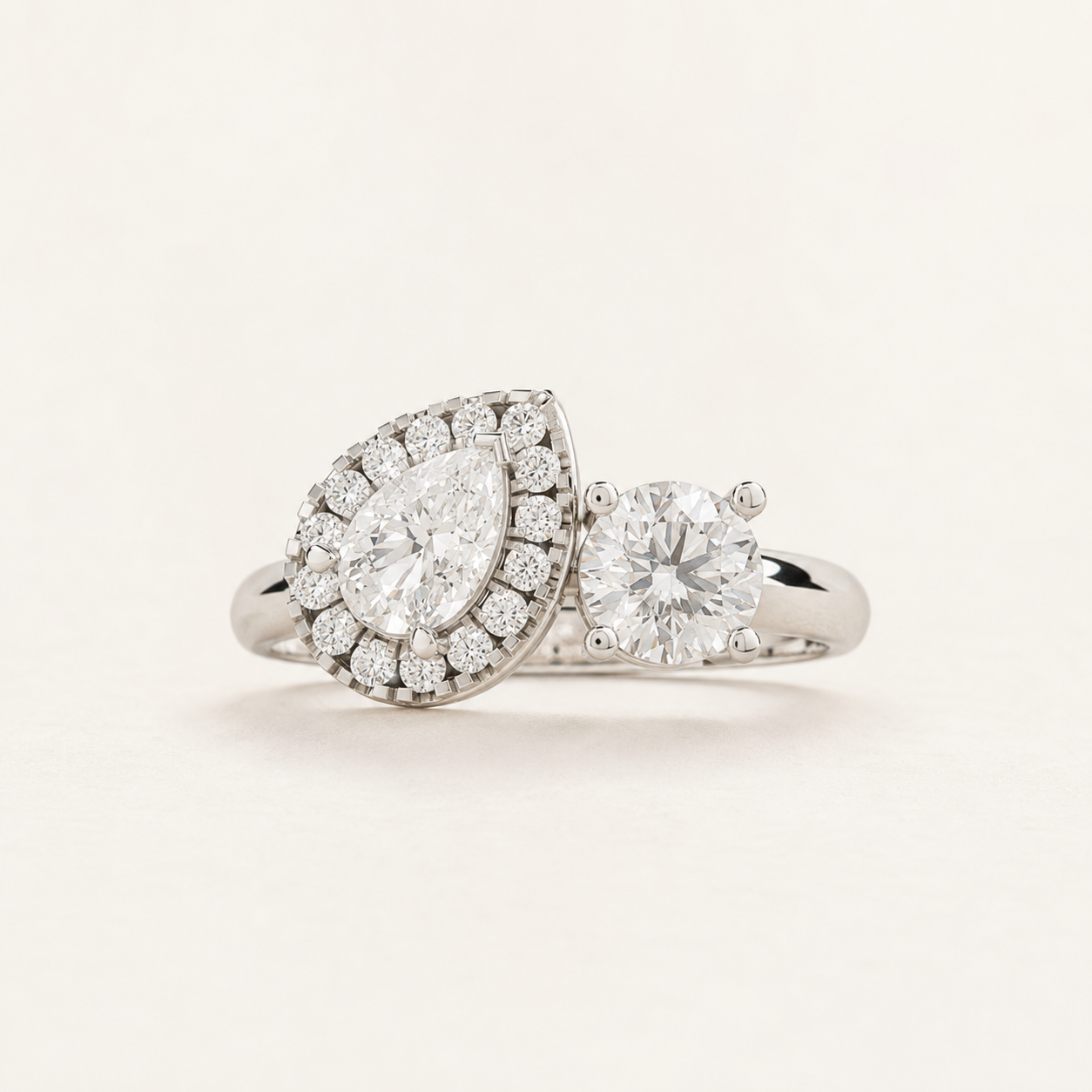 0.960 CT Round & Pear Lab-Grown Diamond Toi et Moi Ring in Yellow Gold, White Gold & Rose Gold