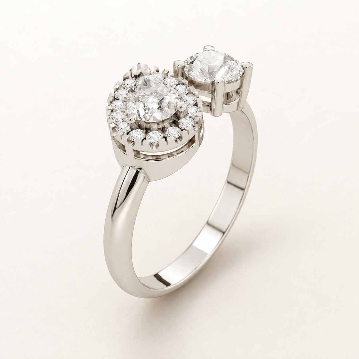 0.960 CT Round & Pear Lab-Grown Diamond Toi et Moi Ring in Yellow Gold, White Gold & Rose Gold - view 2