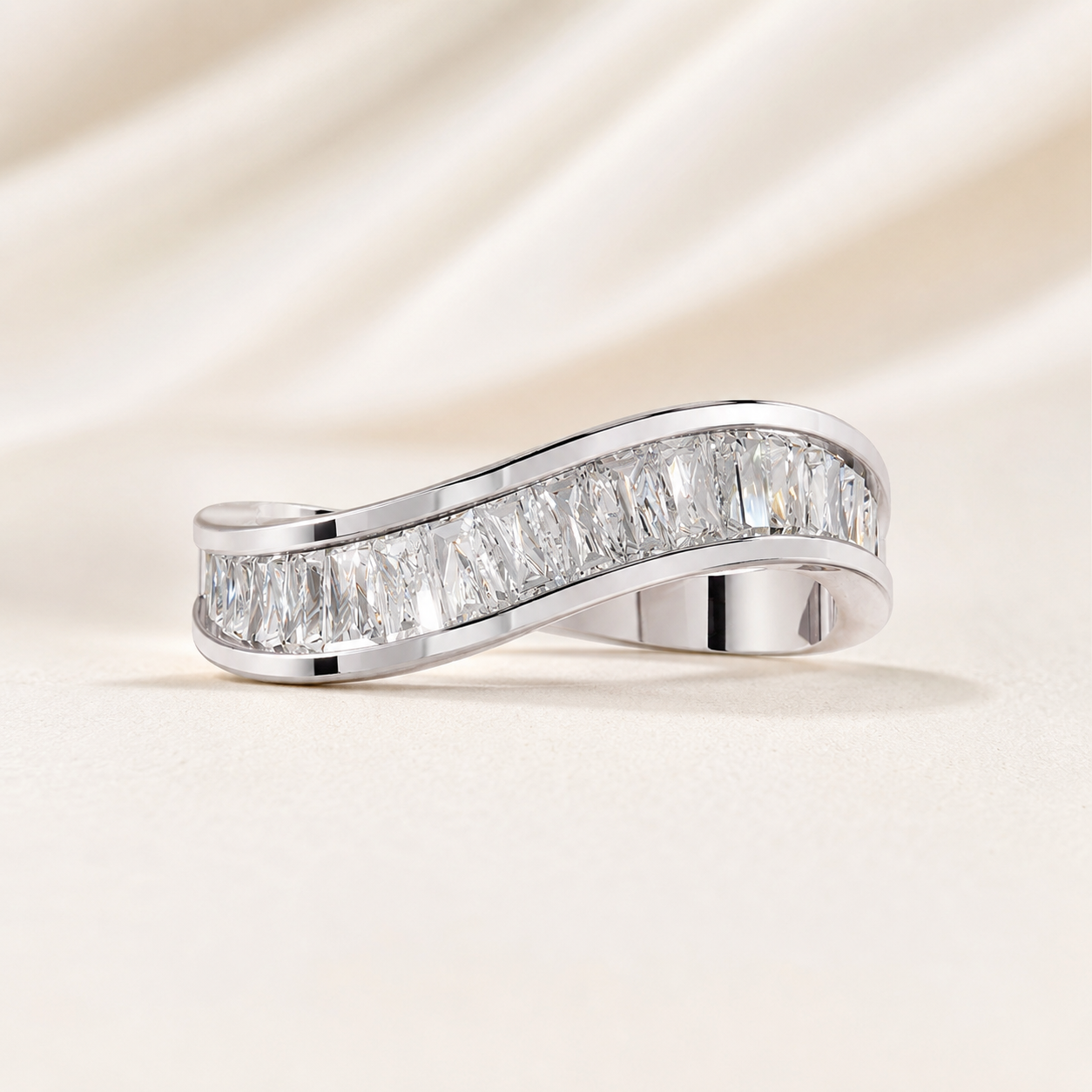 0.320 CT Baguette Lab-Grown Diamond Wave Ring in Yellow Gold, White Gold & Rose Gold