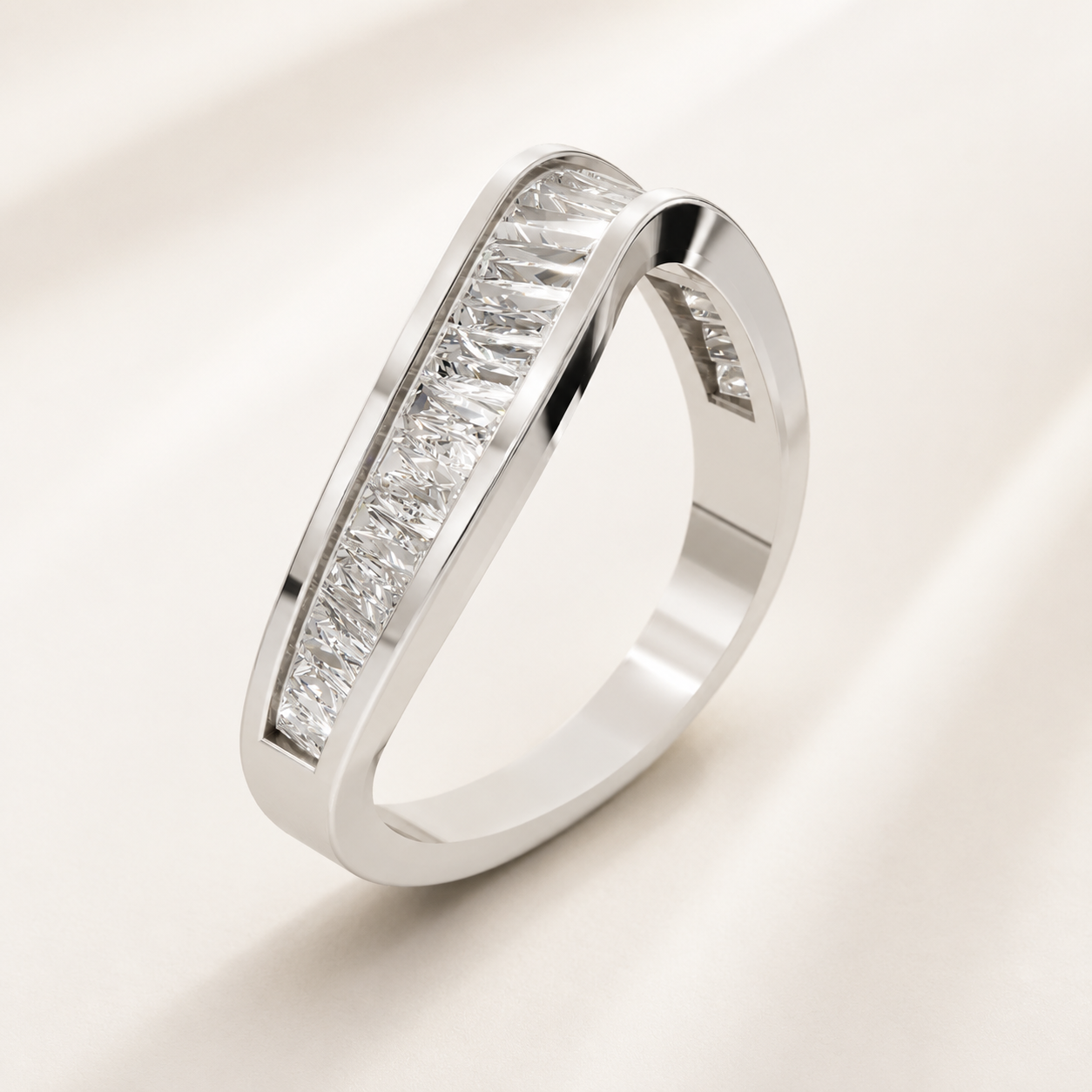 0.320 CT Baguette Lab-Grown Diamond Wave Ring in Yellow Gold, White Gold & Rose Gold - view 2