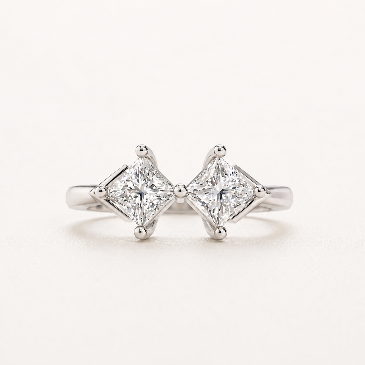 1.00 CT Princess Lab-Grown Diamond Two-Stone Ring in Yellow Gold, White Gold & Rose Gold