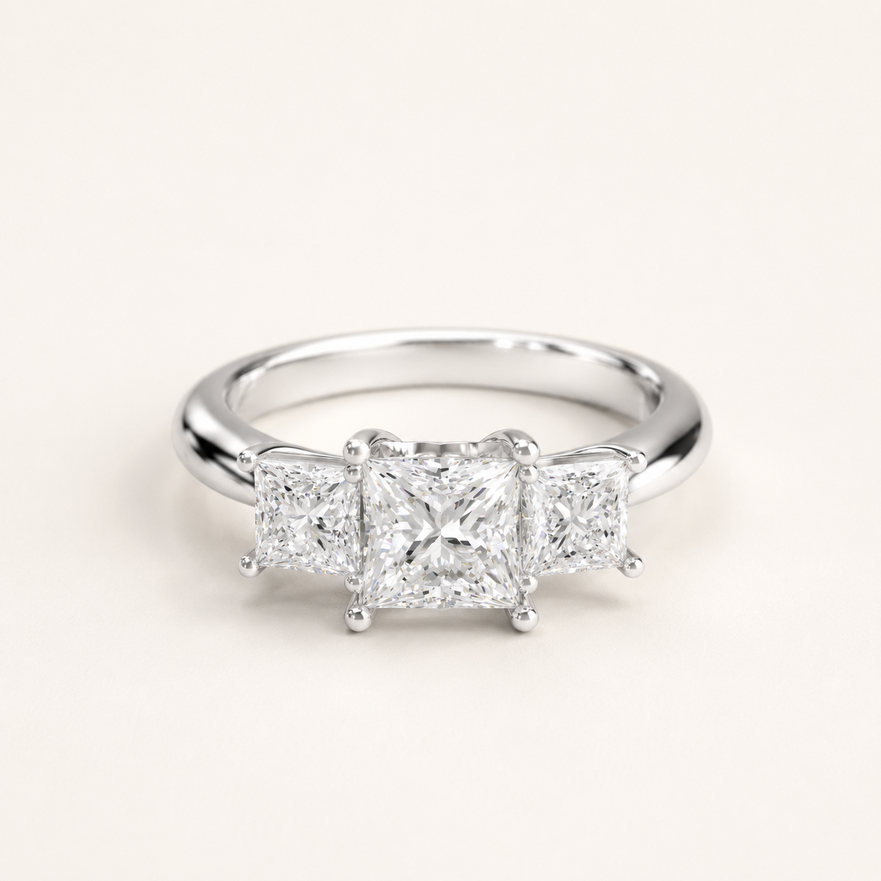 1.00 CT Princess Lab-Grown Diamond Three-Stone Ring in Yellow Gold, White Gold & Rose Gold
