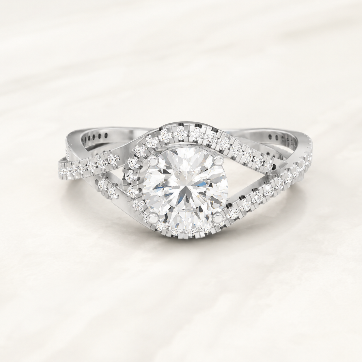 0.840 CT Round Lab-Grown Diamond Crossover Ring in Yellow Gold, White Gold & Rose Gold