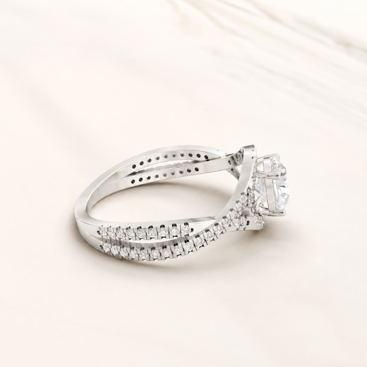 0.840 CT Round Lab-Grown Diamond Crossover Ring in Yellow Gold, White Gold & Rose Gold - view 2