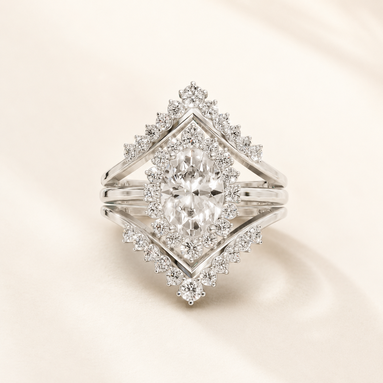 1.25 CT Oval Lab-Grown Diamond Bridal Ring Set in Yellow Gold, White Gold & Rose Gold