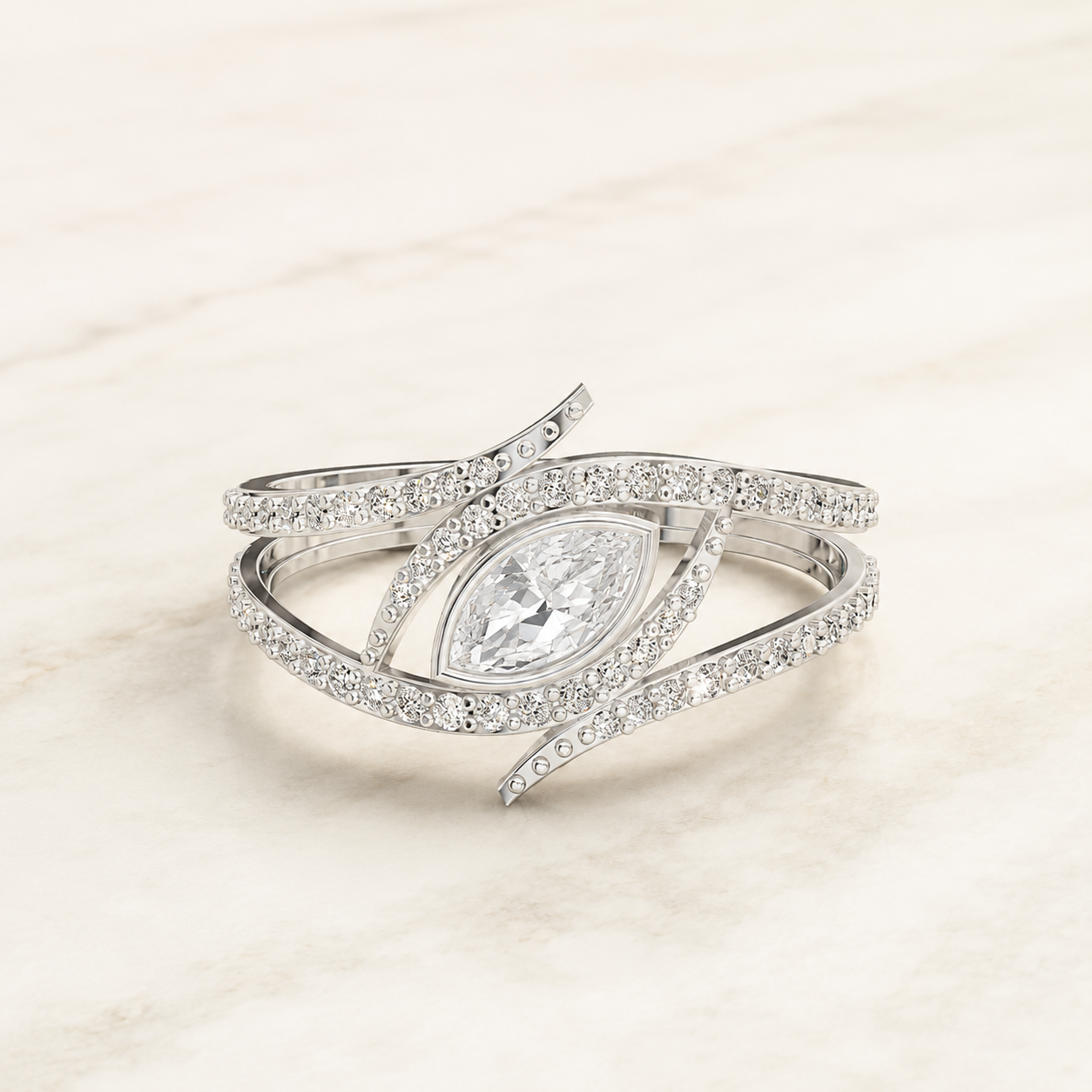 1.30 CT Marquise Lab-Grown Diamond Ring in Yellow Gold, White Gold & Rose Gold