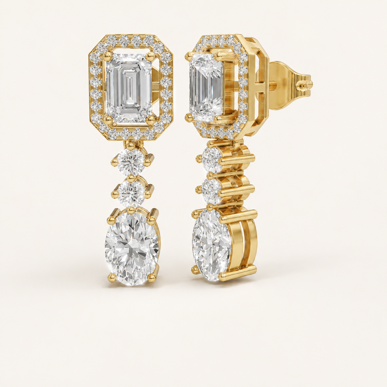 1.48 CT Oval Lab-Grown Diamond Drop Earrings in Yellow Gold, White Gold & Rose Gold