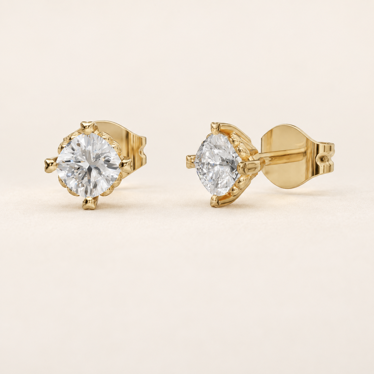 0.660 CT Round Lab-Grown Diamond Stud Earrings in Yellow Gold, White Gold & Rose Gold