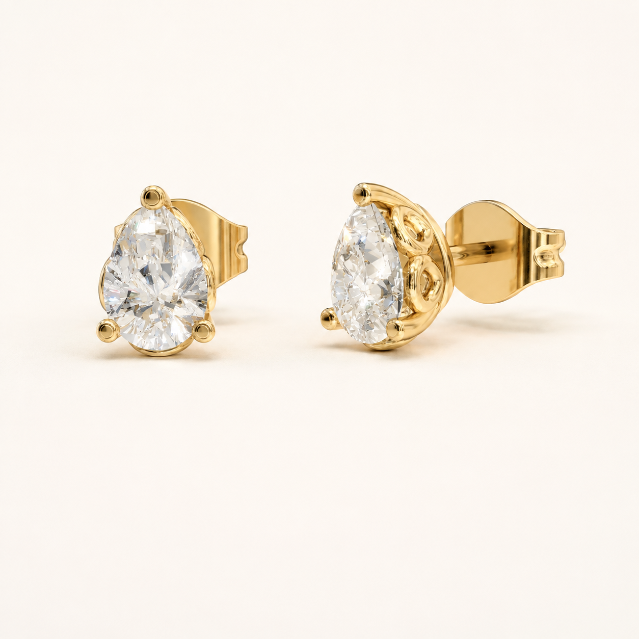 1.10 CT Pear Lab-Grown Diamond Stud Earrings in Yellow Gold, White Gold & Rose Gold