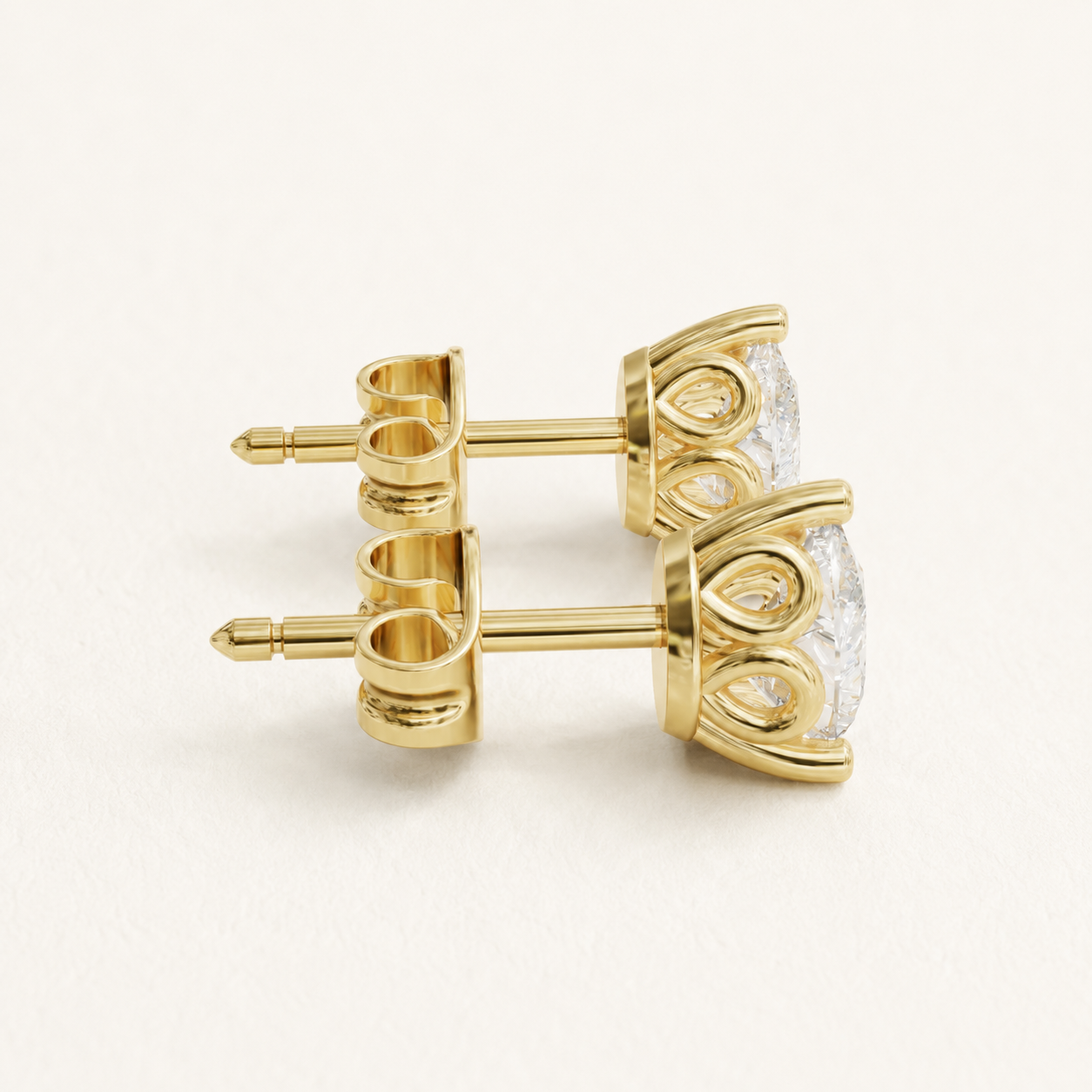 1.10 CT Pear Lab-Grown Diamond Stud Earrings in Yellow Gold, White Gold & Rose Gold - view 2