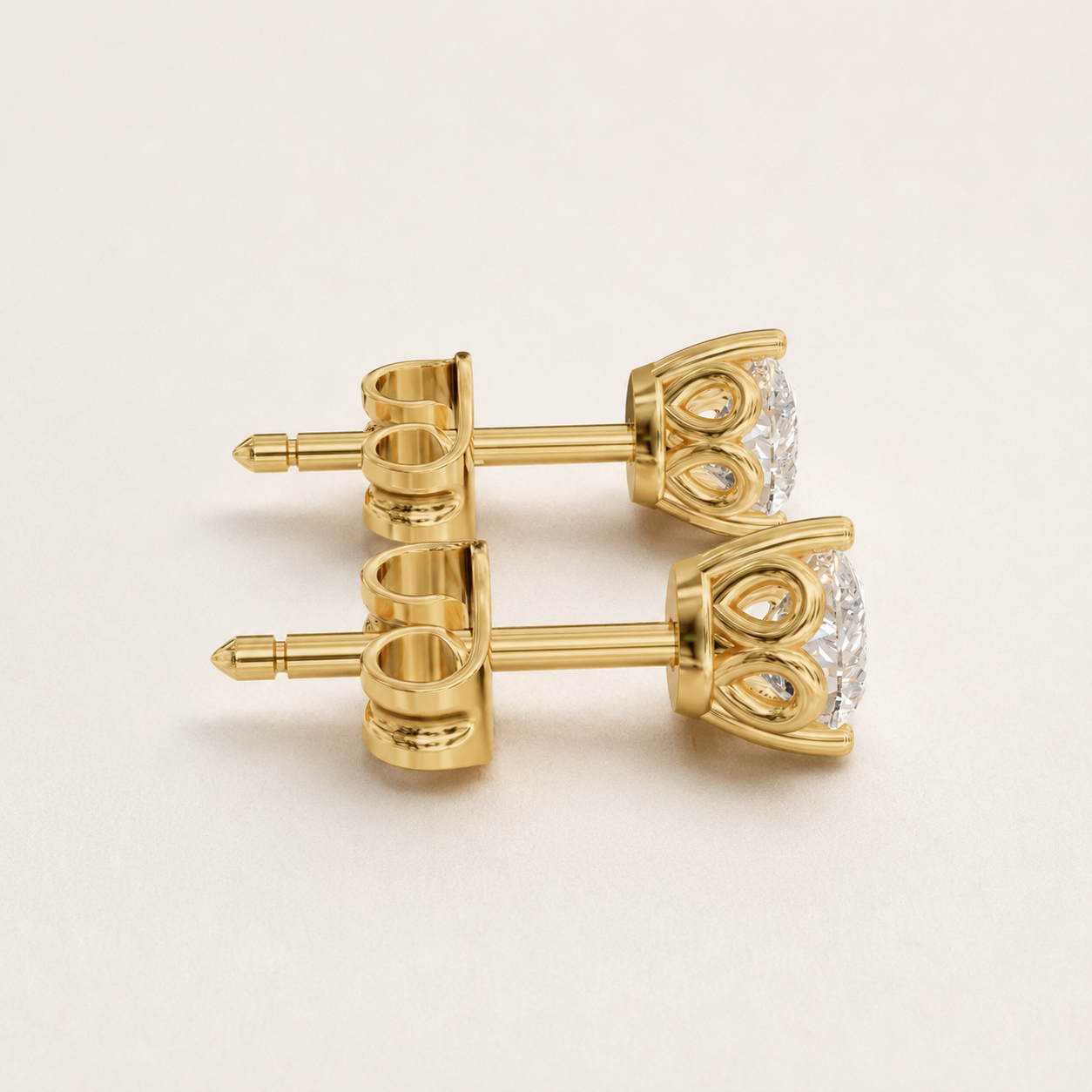 0.800 CT Pear Lab-Grown Diamond Stud Earrings in Yellow Gold, White Gold & Rose Gold - view 2