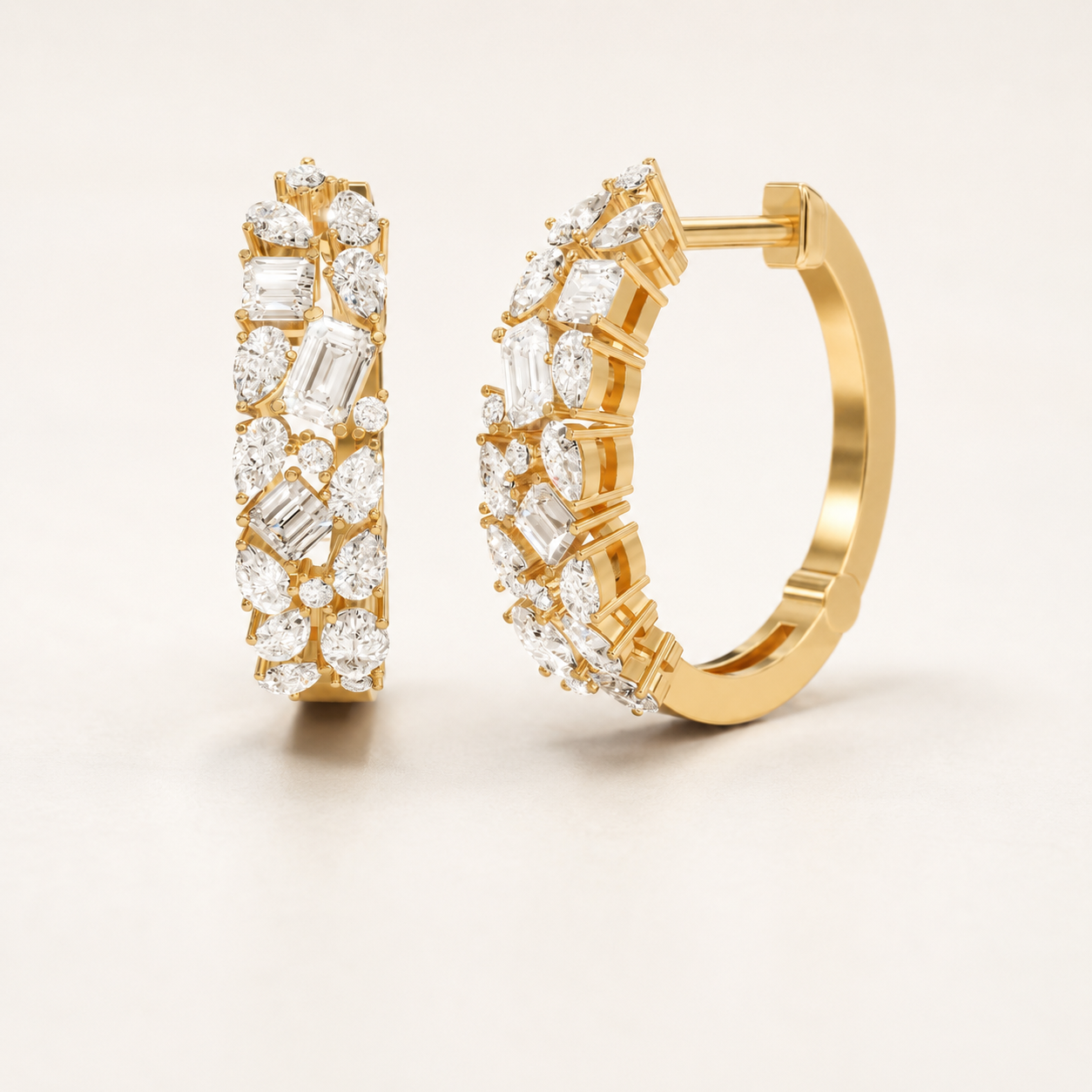 0.360 CT Pear & Mixed-Cut Lab-Grown Diamond Hoop Earrings in Yellow Gold, White Gold & Rose Gold