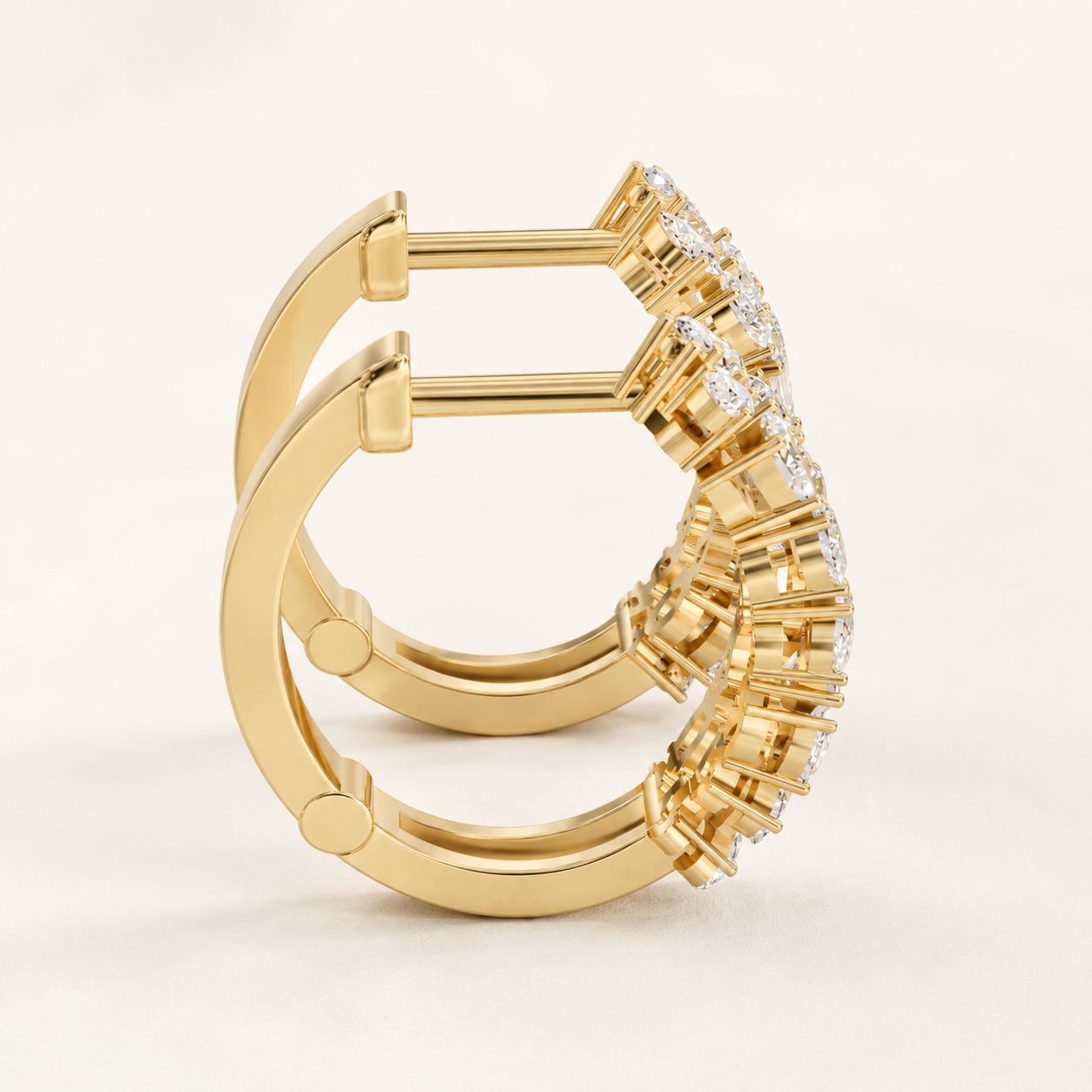 0.360 CT Pear & Mixed-Cut Lab-Grown Diamond Hoop Earrings in Yellow Gold, White Gold & Rose Gold - view 2