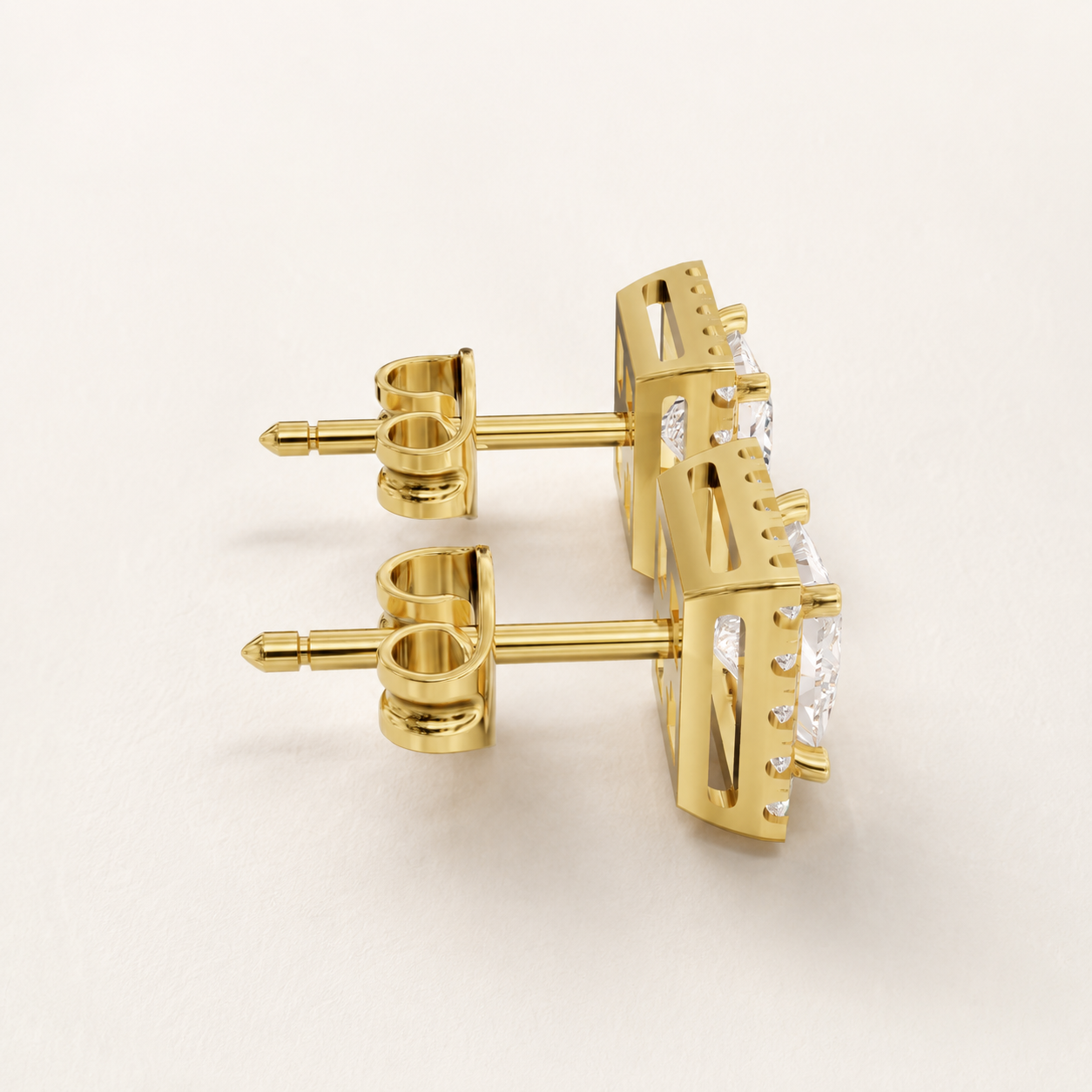 1.00 CT Princess Lab-Grown Diamond Halo Stud Earrings in Yellow Gold, White Gold & Rose Gold - view 2