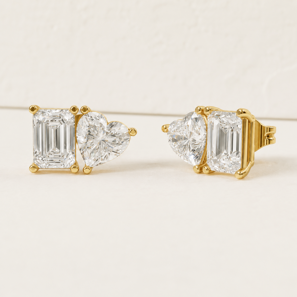 2.020 CT Emerald & Heart Lab-Grown Diamond Stud Earrings in Yellow Gold, White Gold & Rose Gold