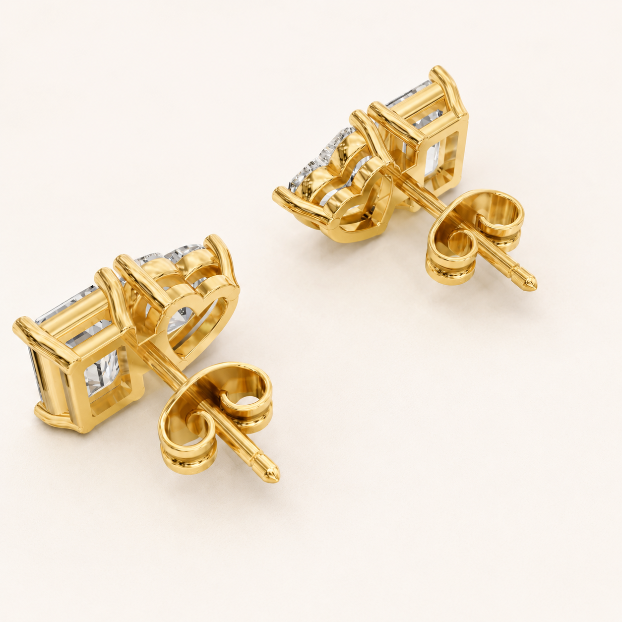 2.020 CT Emerald & Heart Lab-Grown Diamond Stud Earrings in Yellow Gold, White Gold & Rose Gold - view 2