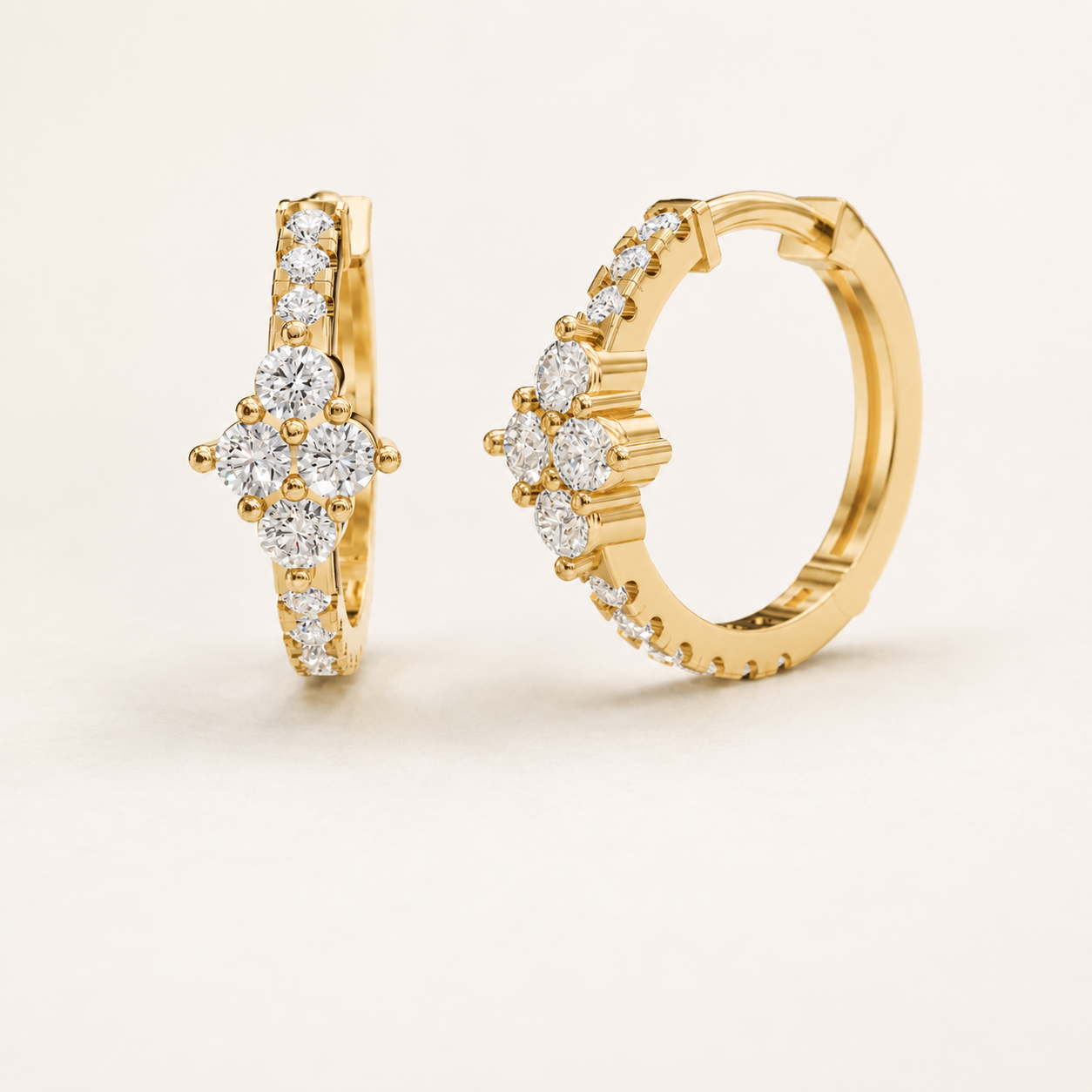 0.320 CT Round Lab-Grown Diamond Floral Hoop Earrings in Yellow Gold, White Gold & Rose Gold