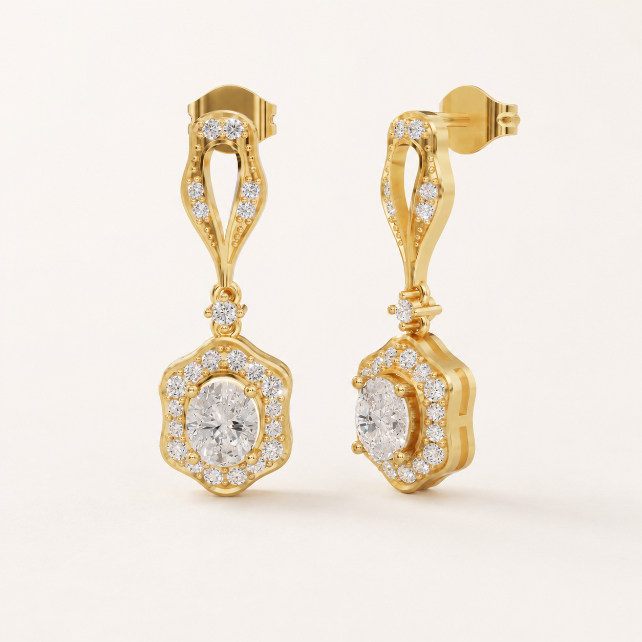 0.900 CT Oval Lab-Grown Diamond Drop Earrings in Yellow Gold, White Gold & Rose Gold
