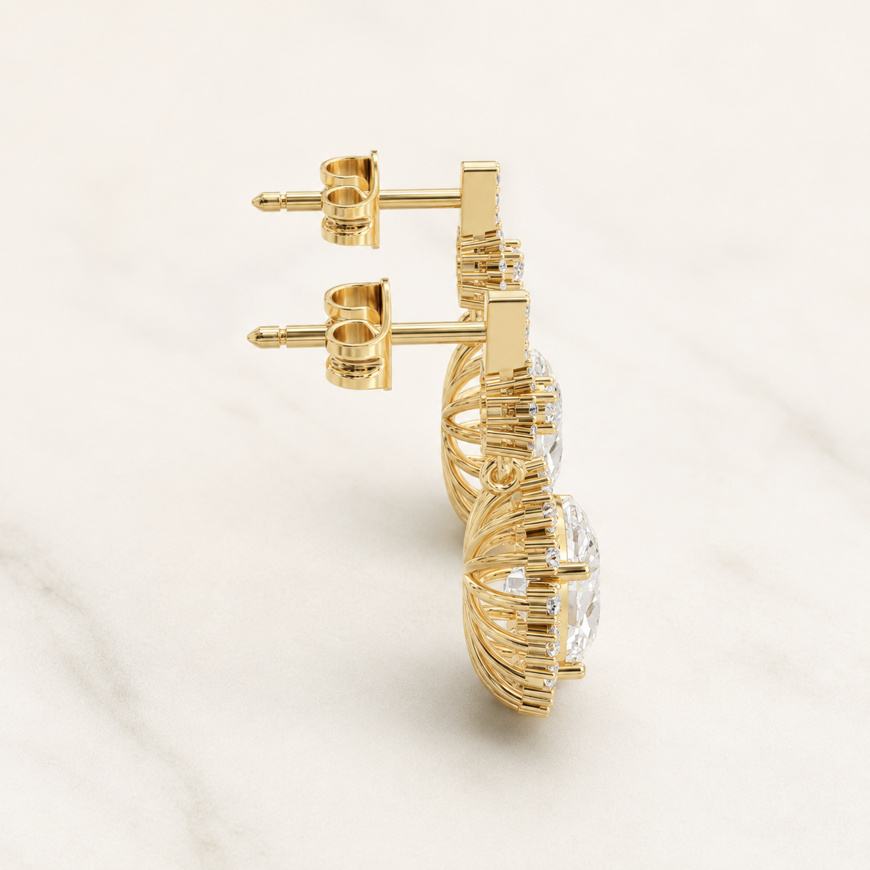 3.340 CT Oval Lab-Grown Diamond Halo Drop Earrings in White Gold, Yellow Gold & Rose Gold - view 2