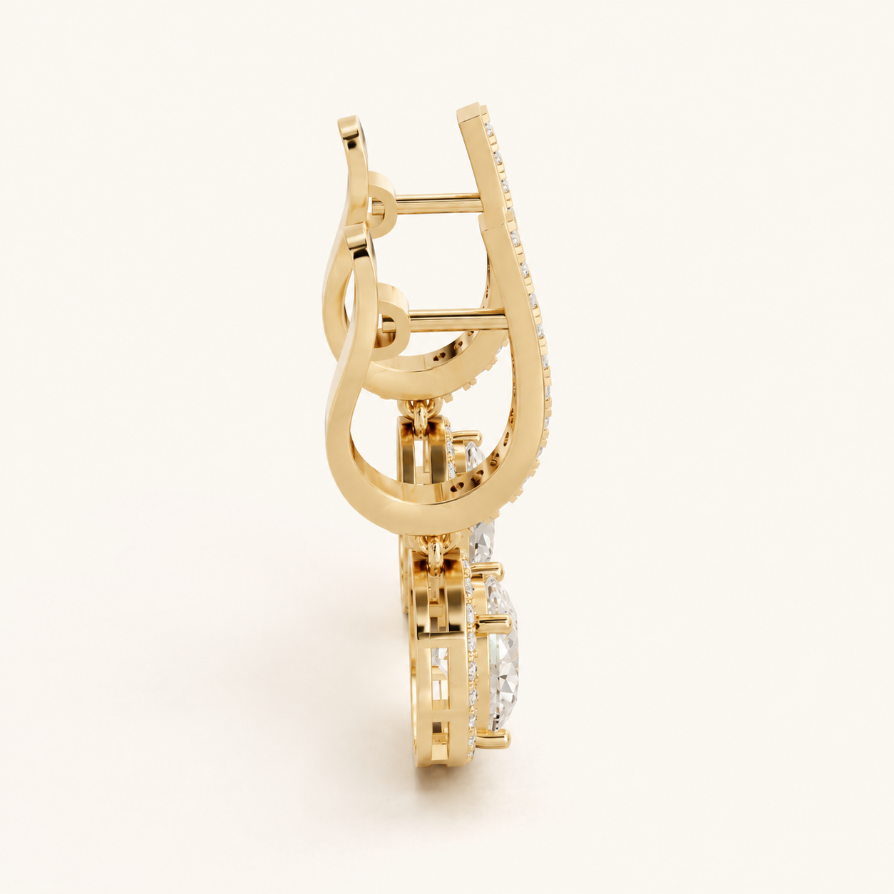 3.340 CT Oval Lab-Grown Diamond Halo Drop Earrings in White Gold, Yellow Gold & Rose Gold - view 2