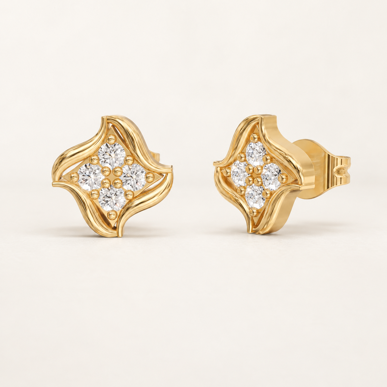 0.320 CT Round Lab-Grown Diamond Floral Stud Earrings in White Gold, Yellow Gold & Rose Gold