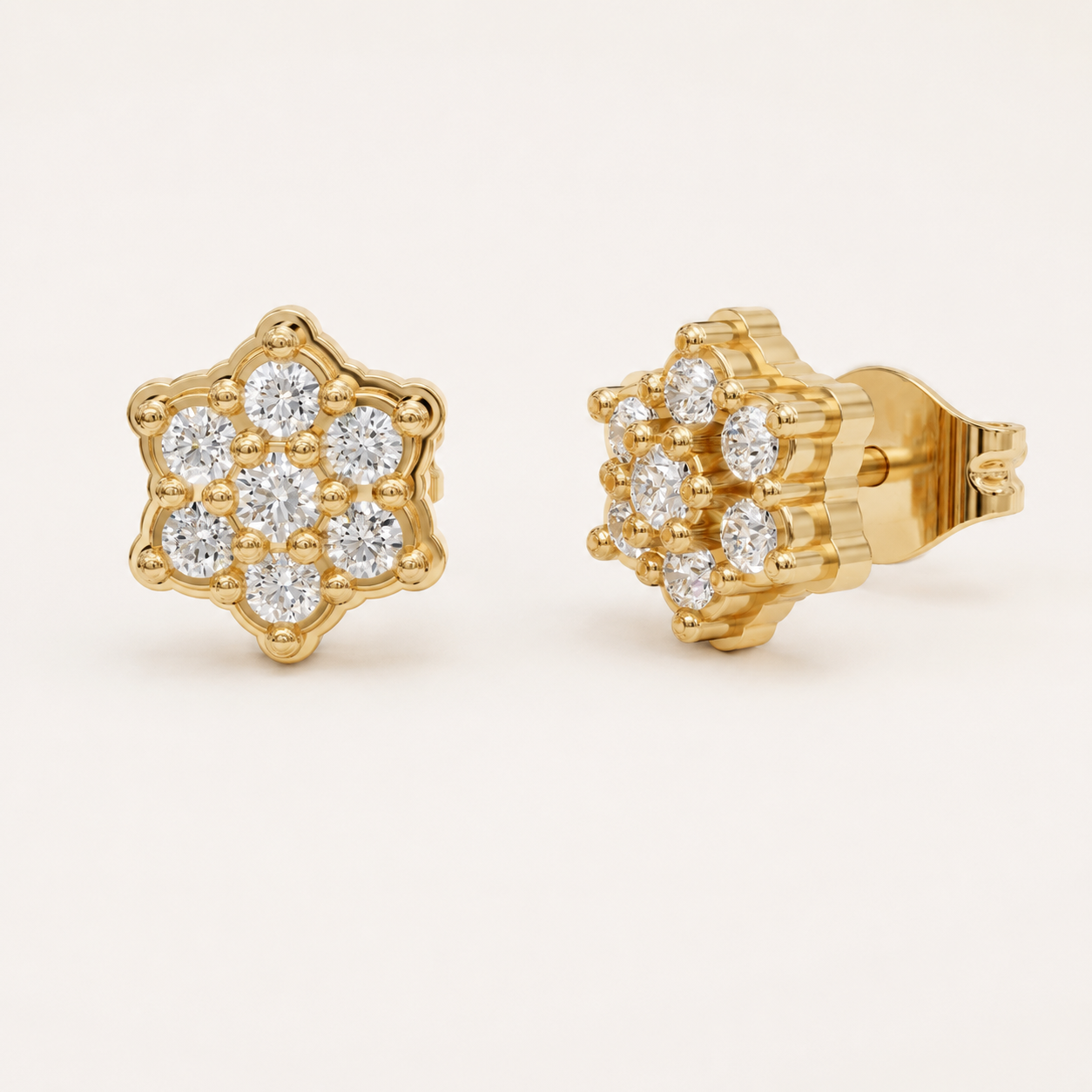 0.240 CT Round Lab-Grown Diamond Floral Stud Earrings in White Gold, Yellow Gold & Rose Gold