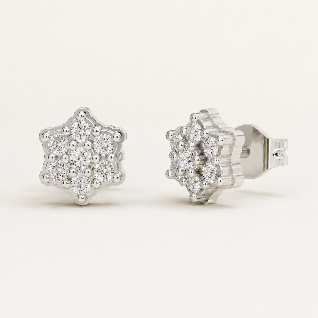 0.240 CT Round Lab-Grown Diamond Floral Stud Earrings in White Gold, Yellow Gold & Rose Gold - view 2