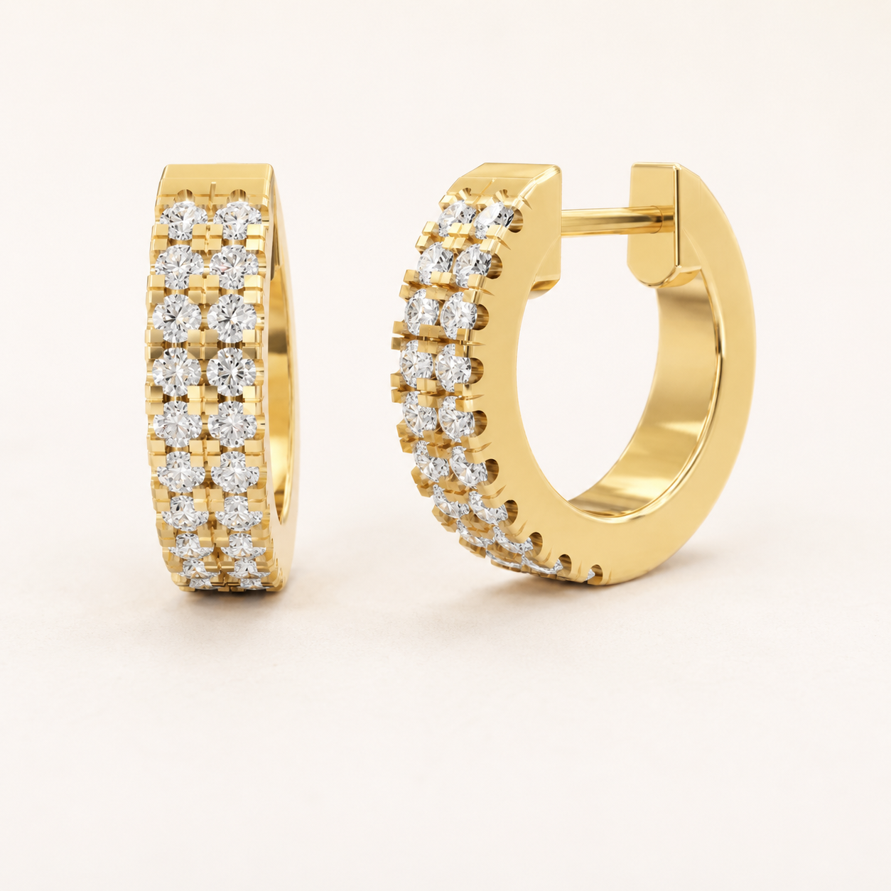 0.400 CT Round Lab-Grown Diamond Double-Row Hoop Earrings in White Gold, Yellow Gold & Rose Gold