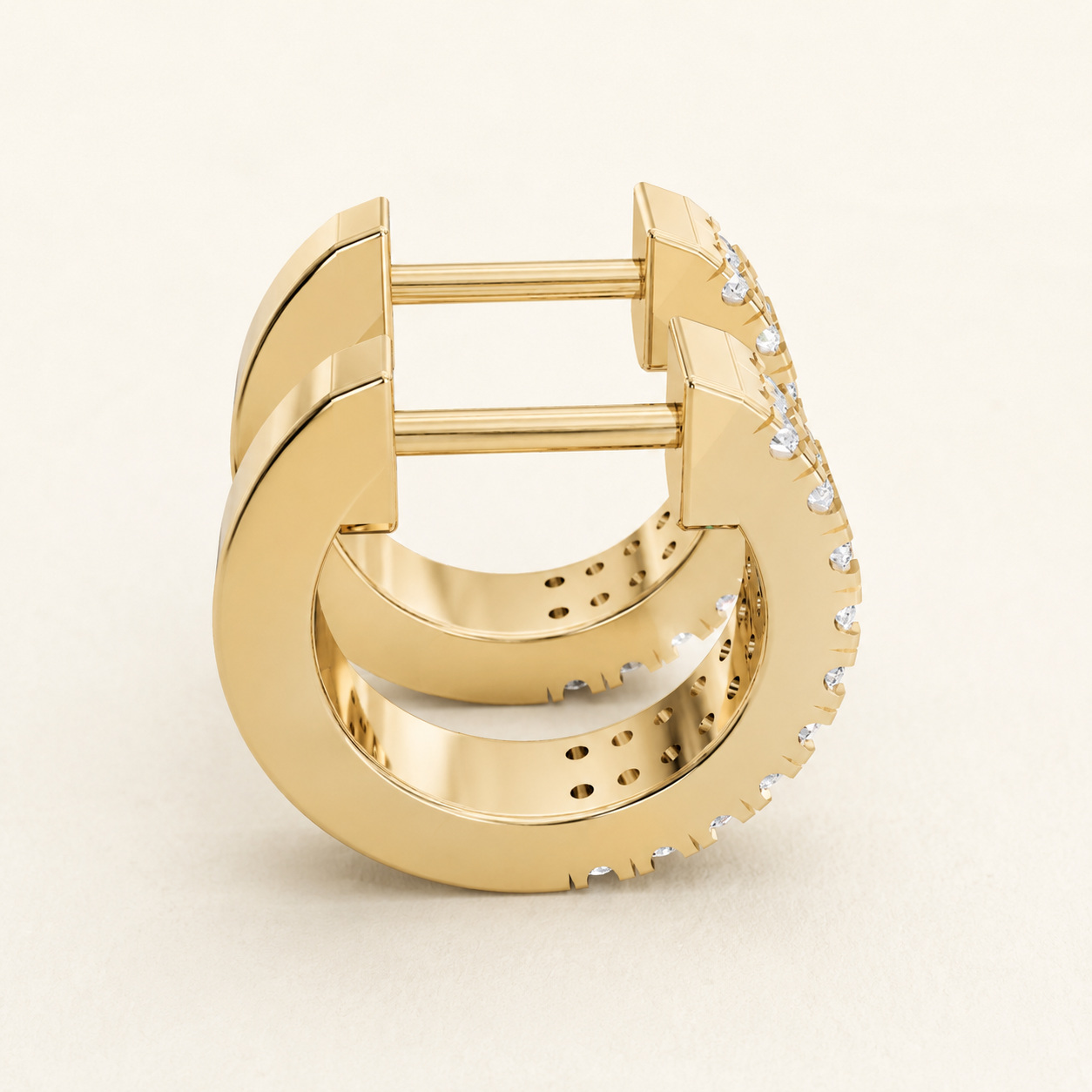 0.400 CT Round Lab-Grown Diamond Double-Row Hoop Earrings in White Gold, Yellow Gold & Rose Gold - view 2