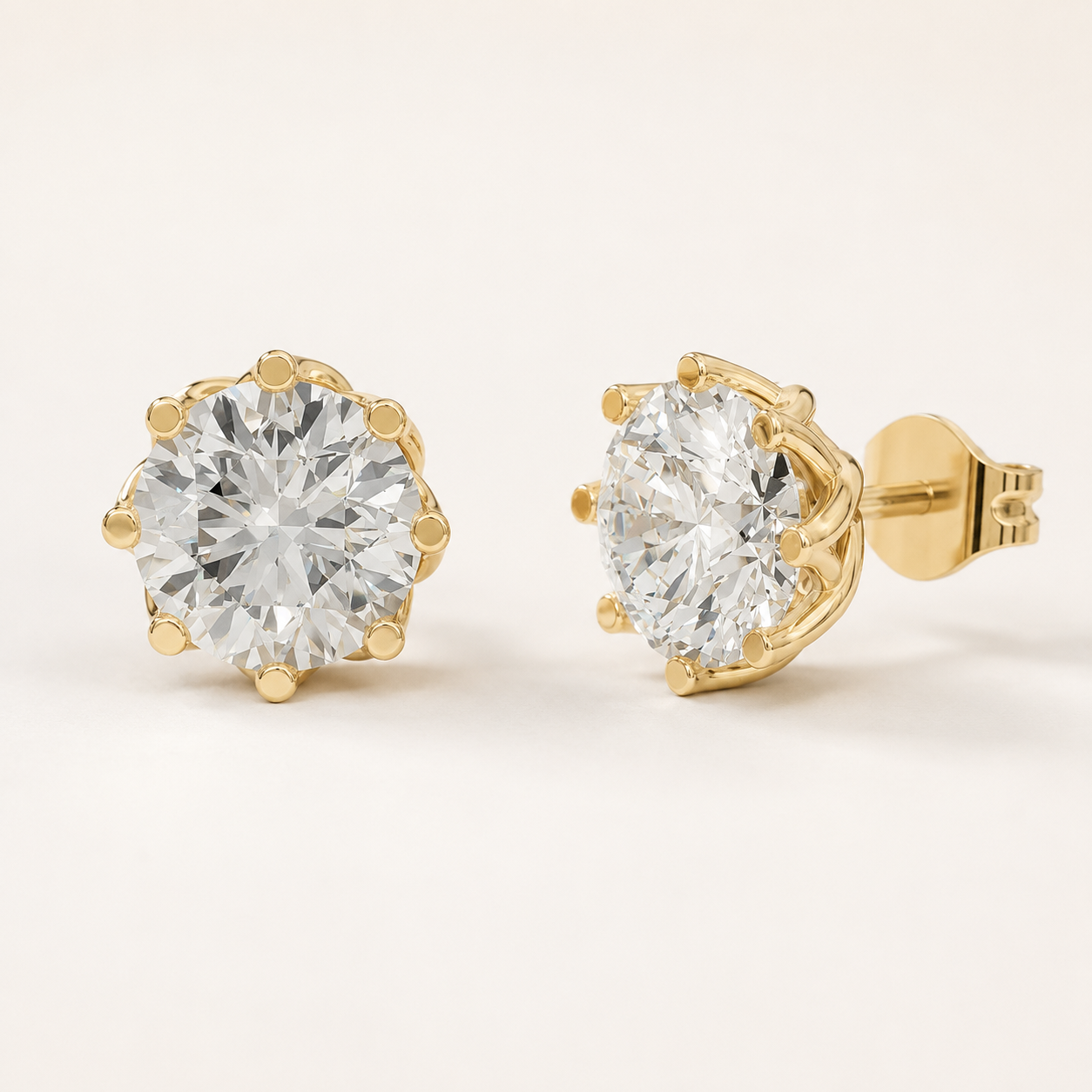 3.90 CT Round Lab-Grown Diamond Solitaire Stud Earrings in White Gold, Yellow Gold & Rose Gold
