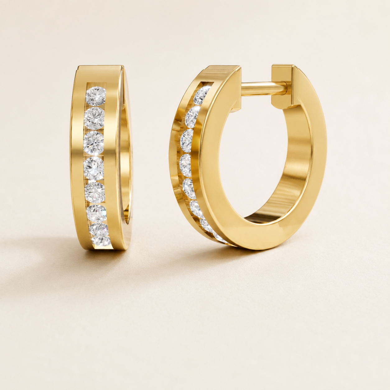 0.160 CT Round Lab-Grown Diamond Channel-Set Hoop Earrings in White Gold, Yellow Gold & Rose Gold