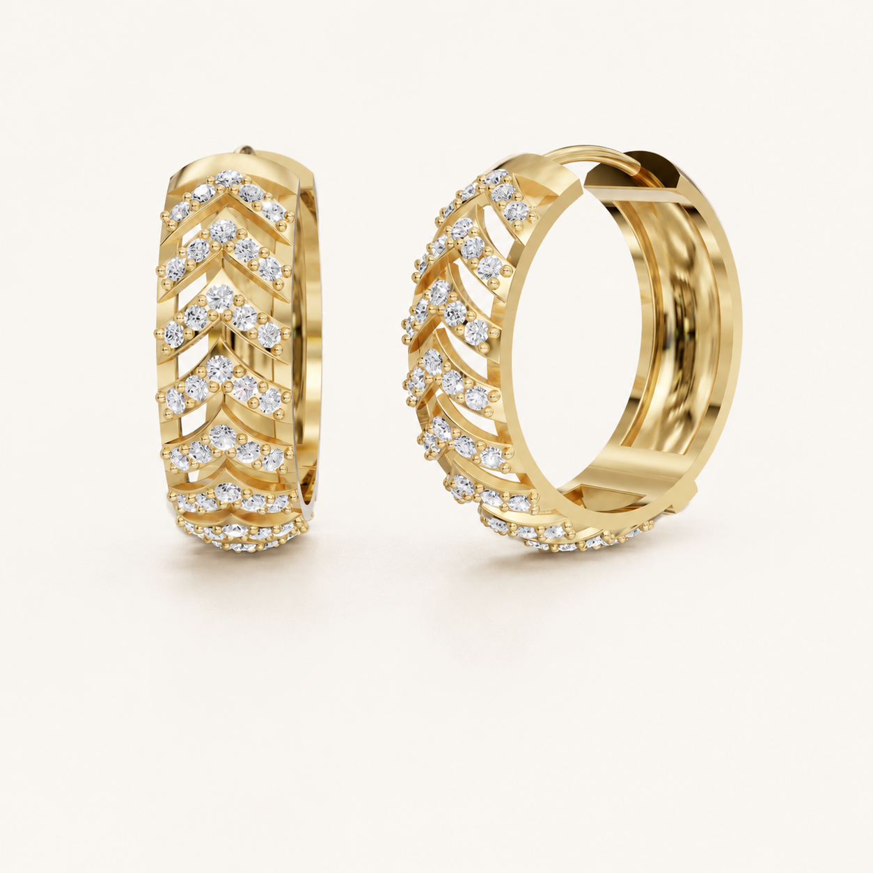 0.360 CT Round Lab-Grown Diamond Chevron Hoop Earrings in White Gold, Yellow Gold & Rose Gold