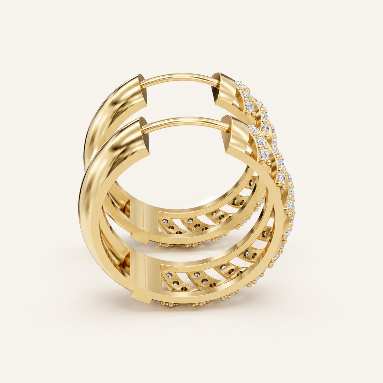0.360 CT Round Lab-Grown Diamond Chevron Hoop Earrings in White Gold, Yellow Gold & Rose Gold - view 2