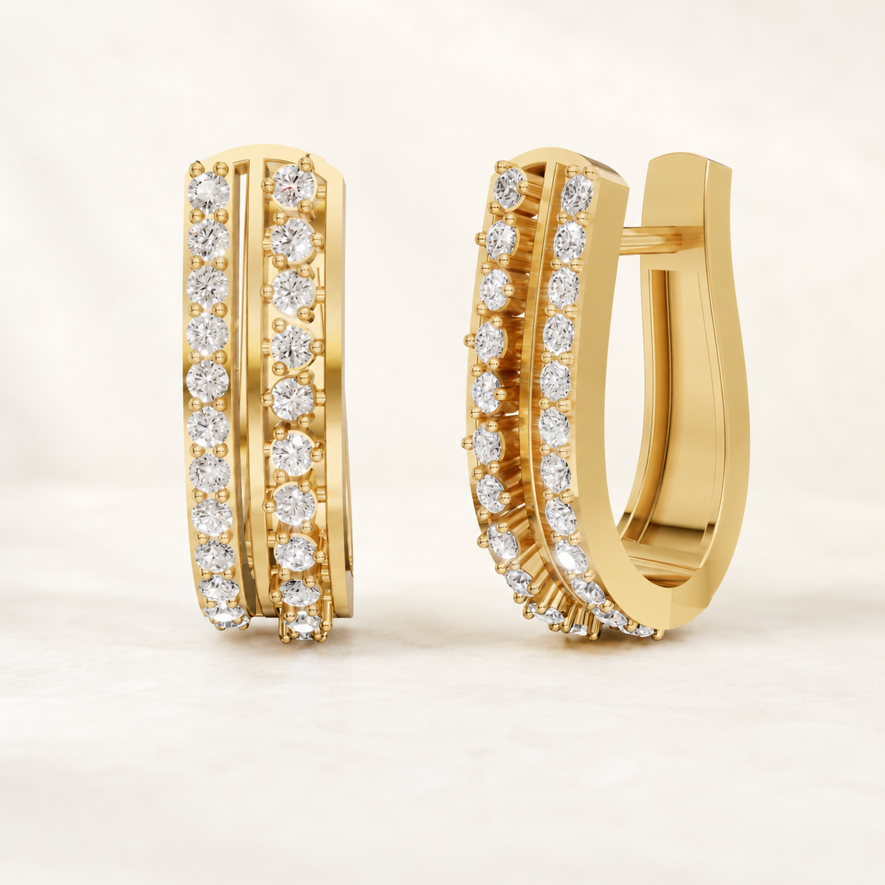 0.552 CT Round Lab-Grown Diamond Double-Row Hoop Earrings in White Gold, Yellow Gold & Rose Gold
