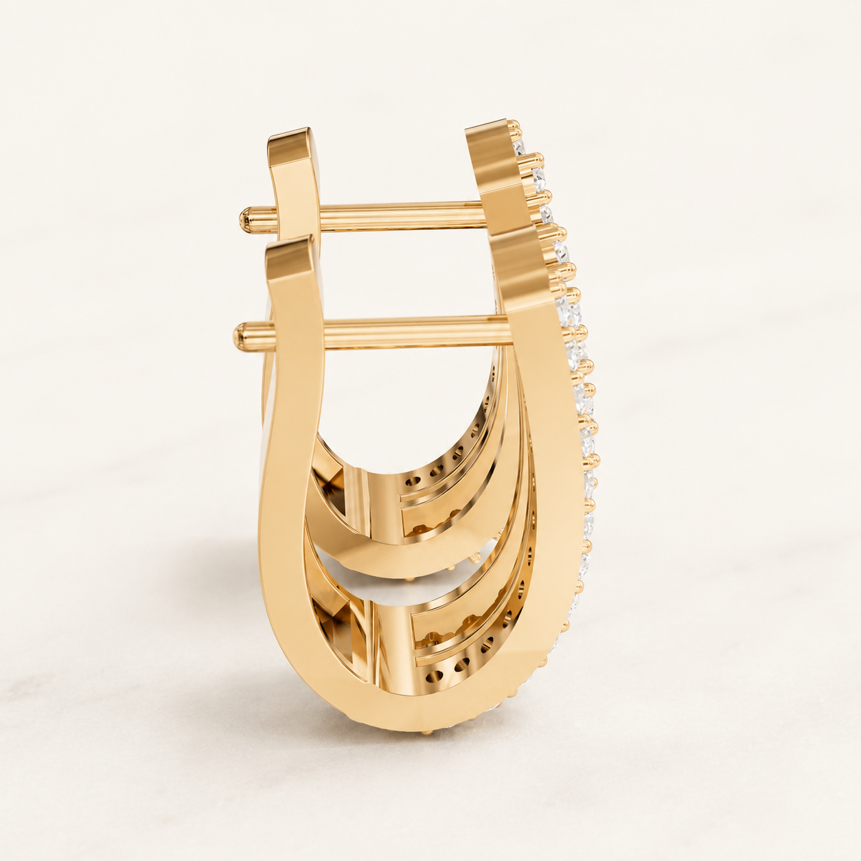 0.552 CT Round Lab-Grown Diamond Double-Row Hoop Earrings in White Gold, Yellow Gold & Rose Gold - view 2