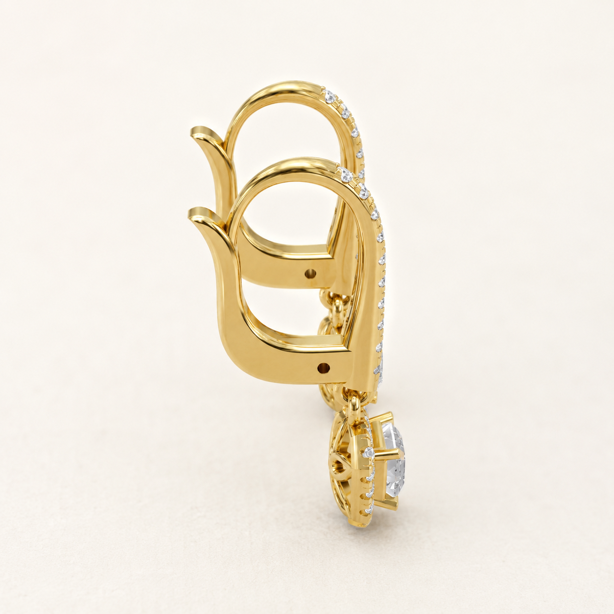 0.440 CT Emerald-Cut Lab-Grown Diamond Halo Drop Earrings in White Gold, Yellow Gold & Rose Gold - view 2