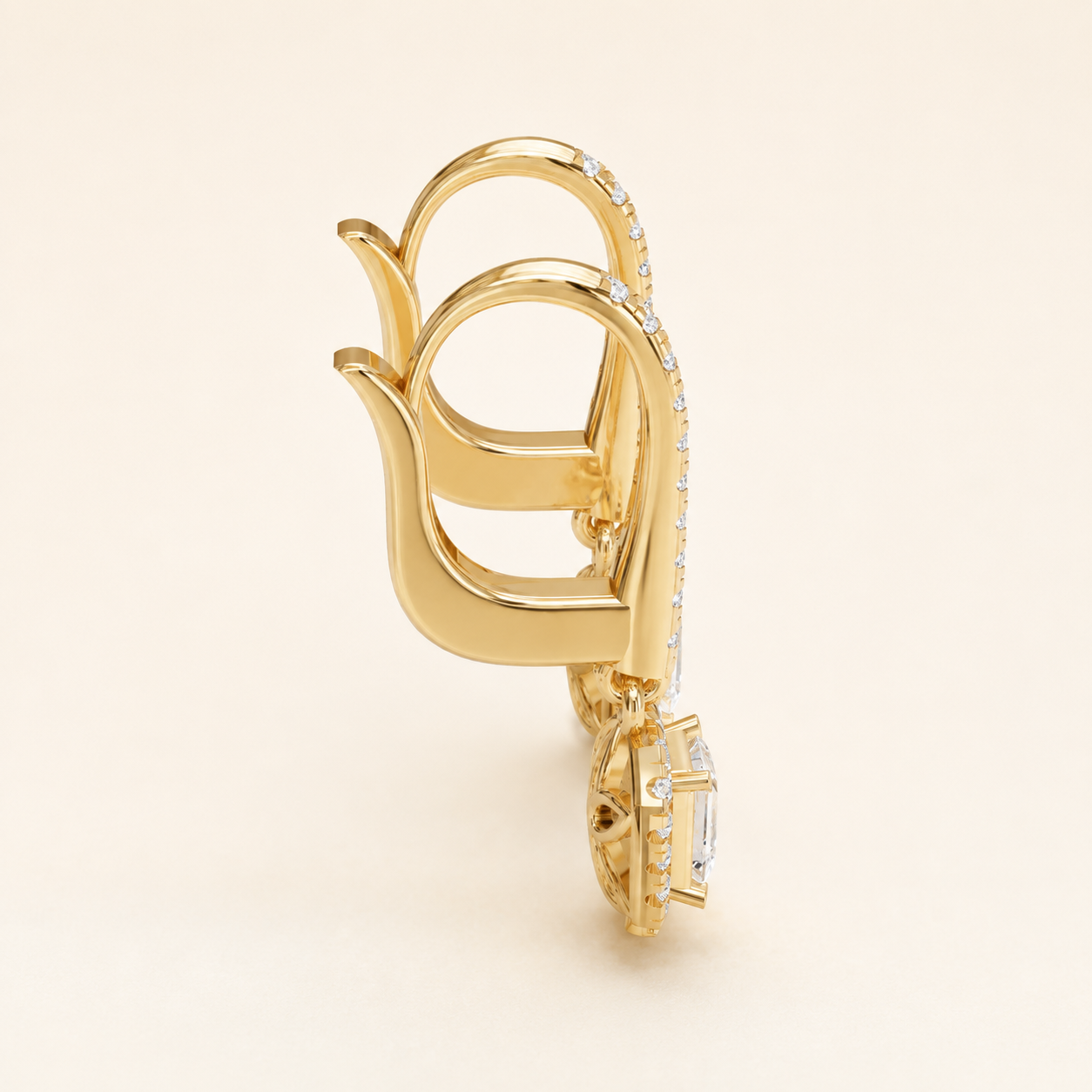 0.440 CT Emerald-Cut Lab-Grown Diamond Halo Drop Earrings in White Gold, Yellow Gold & Rose Gold - view 2