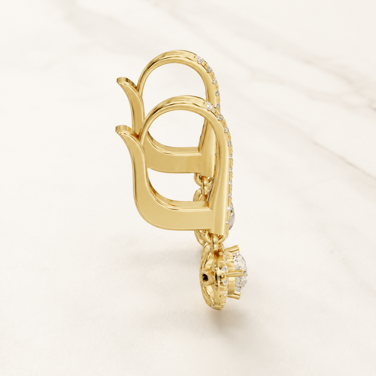 0.500 CT Heart-Cut Lab-Grown Diamond Halo Drop Earrings in White Gold, Yellow Gold & Rose Gold - view 2
