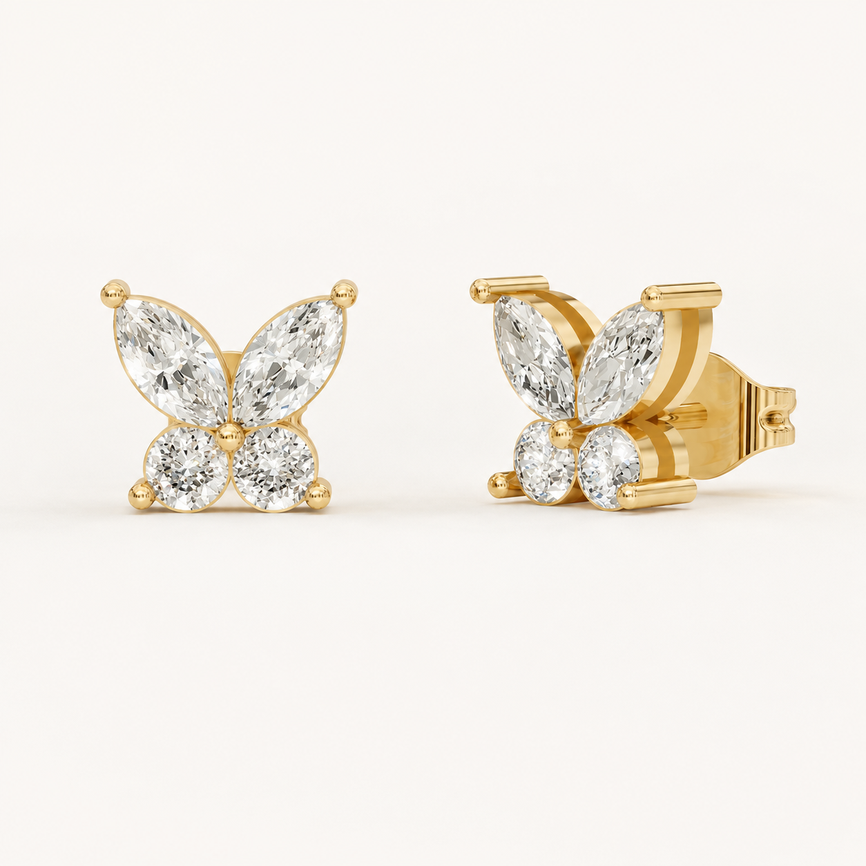 1.40 CT Marquise & Round Lab-Grown Diamond Butterfly Stud Earrings in White Gold, Yellow Gold & Rose Gold