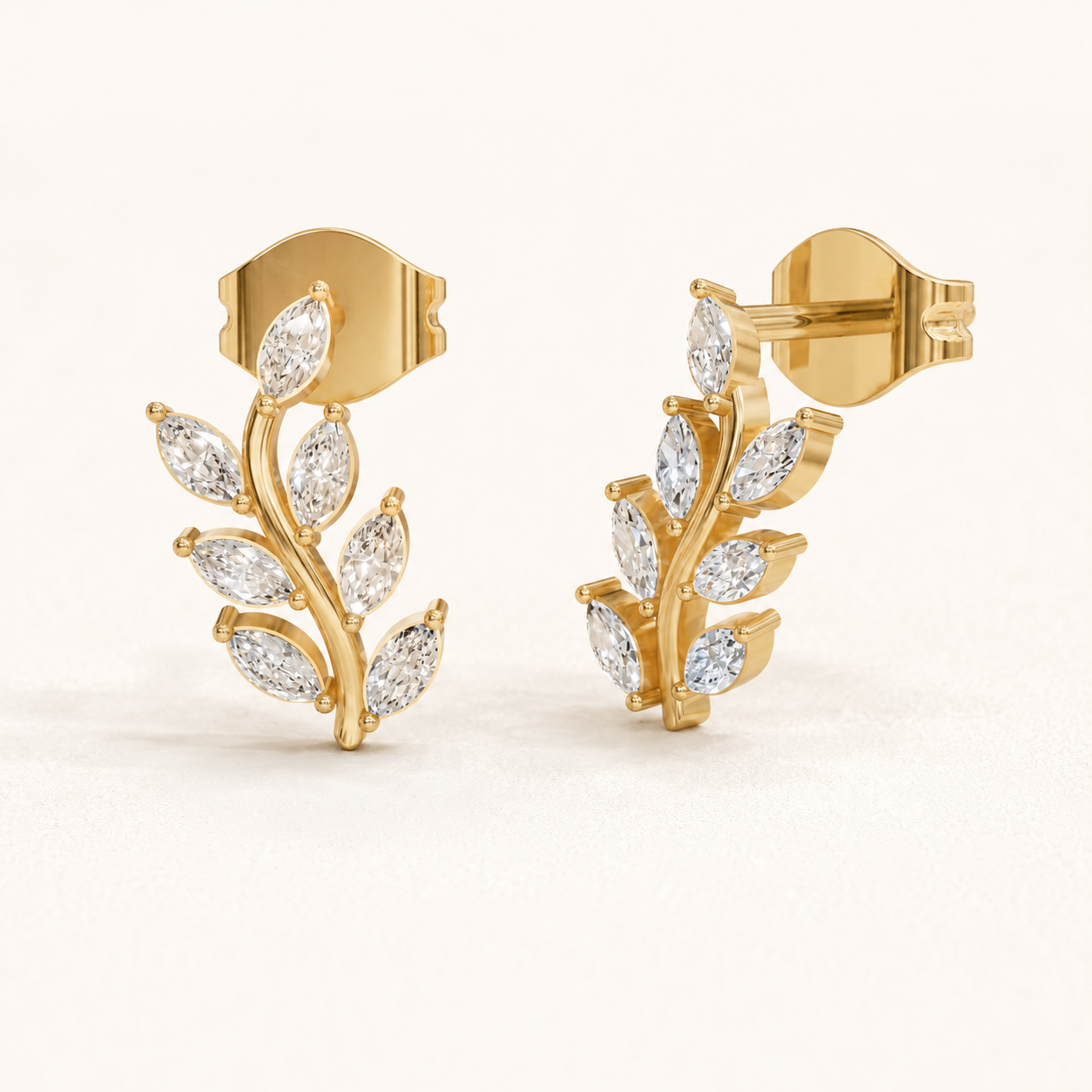 0.350 CT Marquise Lab-Grown Diamond Leaf Stud Earrings in White Gold, Yellow Gold & Rose Gold