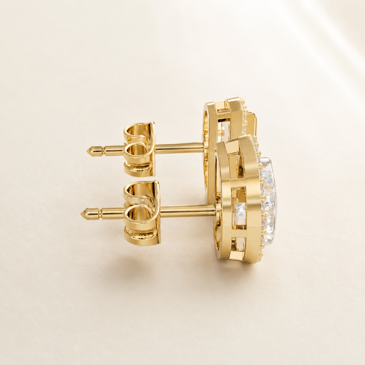 0.400 CT Half Moon Lab-Grown Diamond Halo Stud Earrings in White Gold, Yellow Gold & Rose Gold - view 2