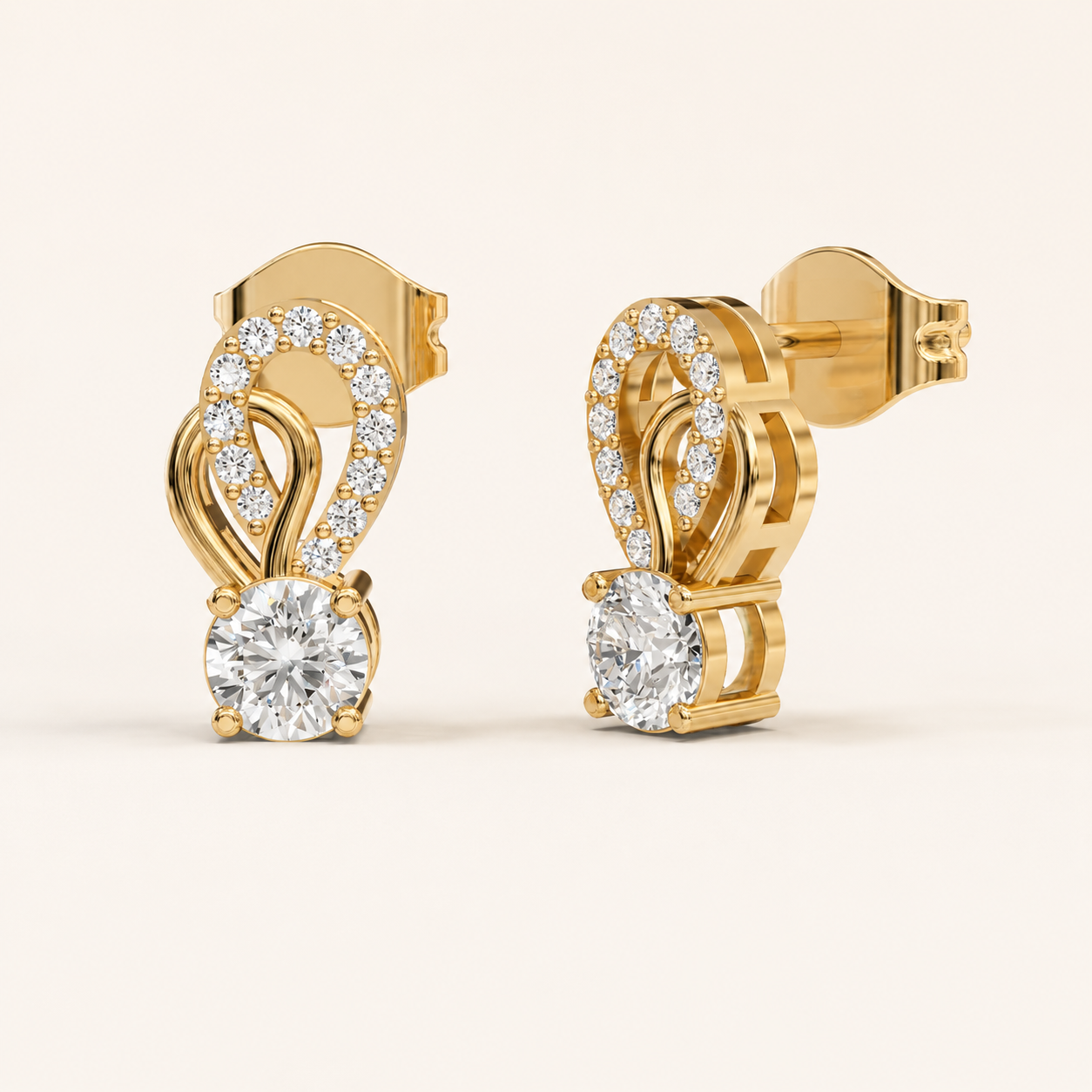 0.540 CT Round Lab-Grown Diamond Swirl Stud Earrings in White Gold, Yellow Gold & Rose Gold