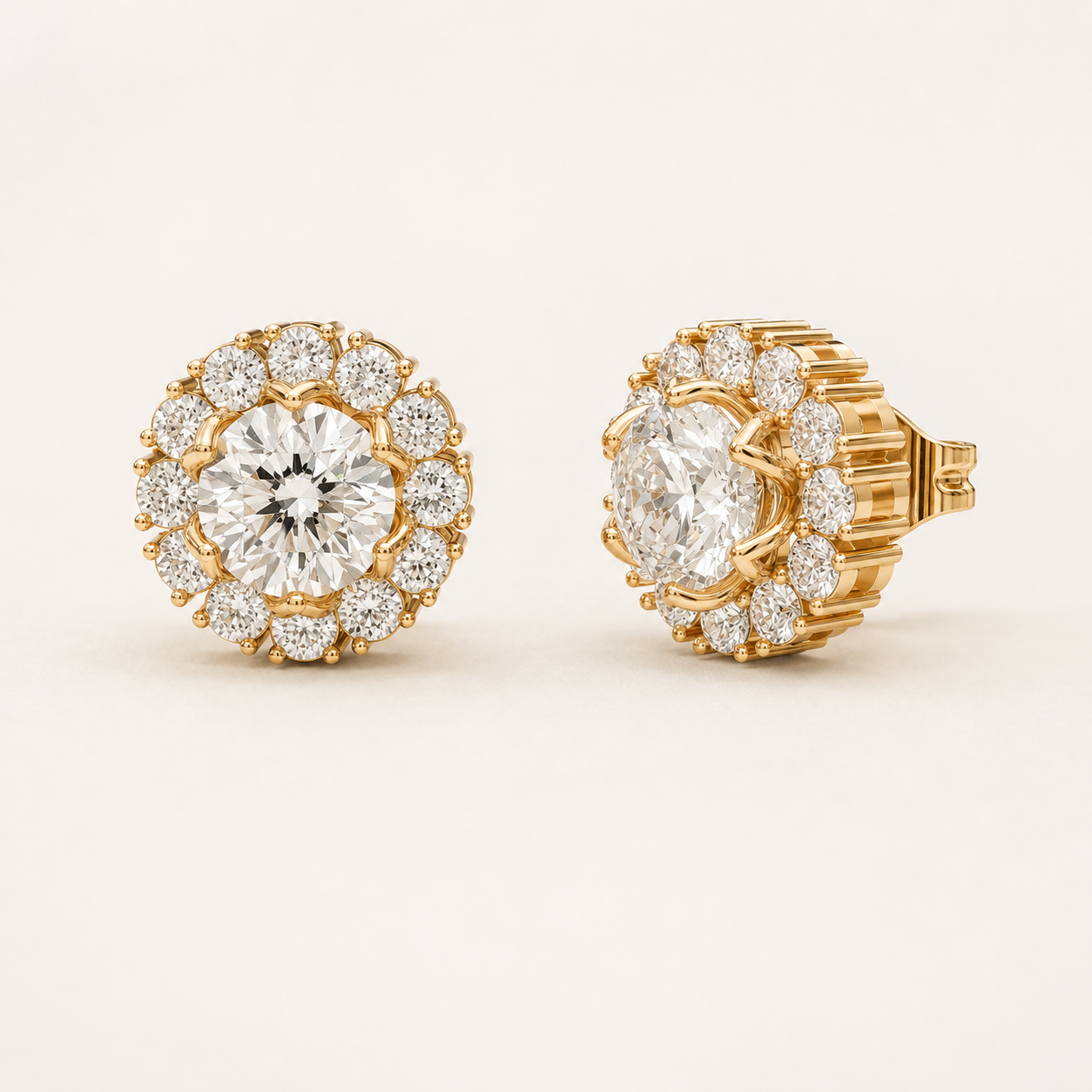 1.68 CT Round Lab-Grown Diamond Floral Halo Stud Earrings in White Gold, Yellow Gold & Rose Gold